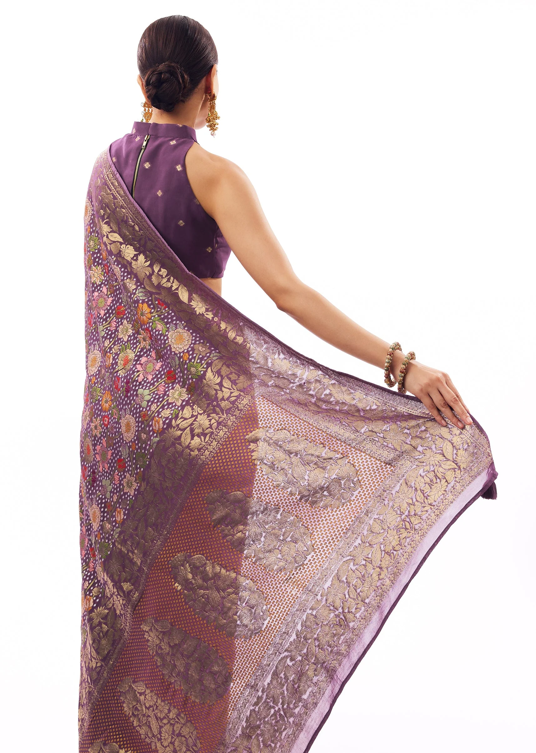 Purple Jacquard Silk Woven Saree - Image 6