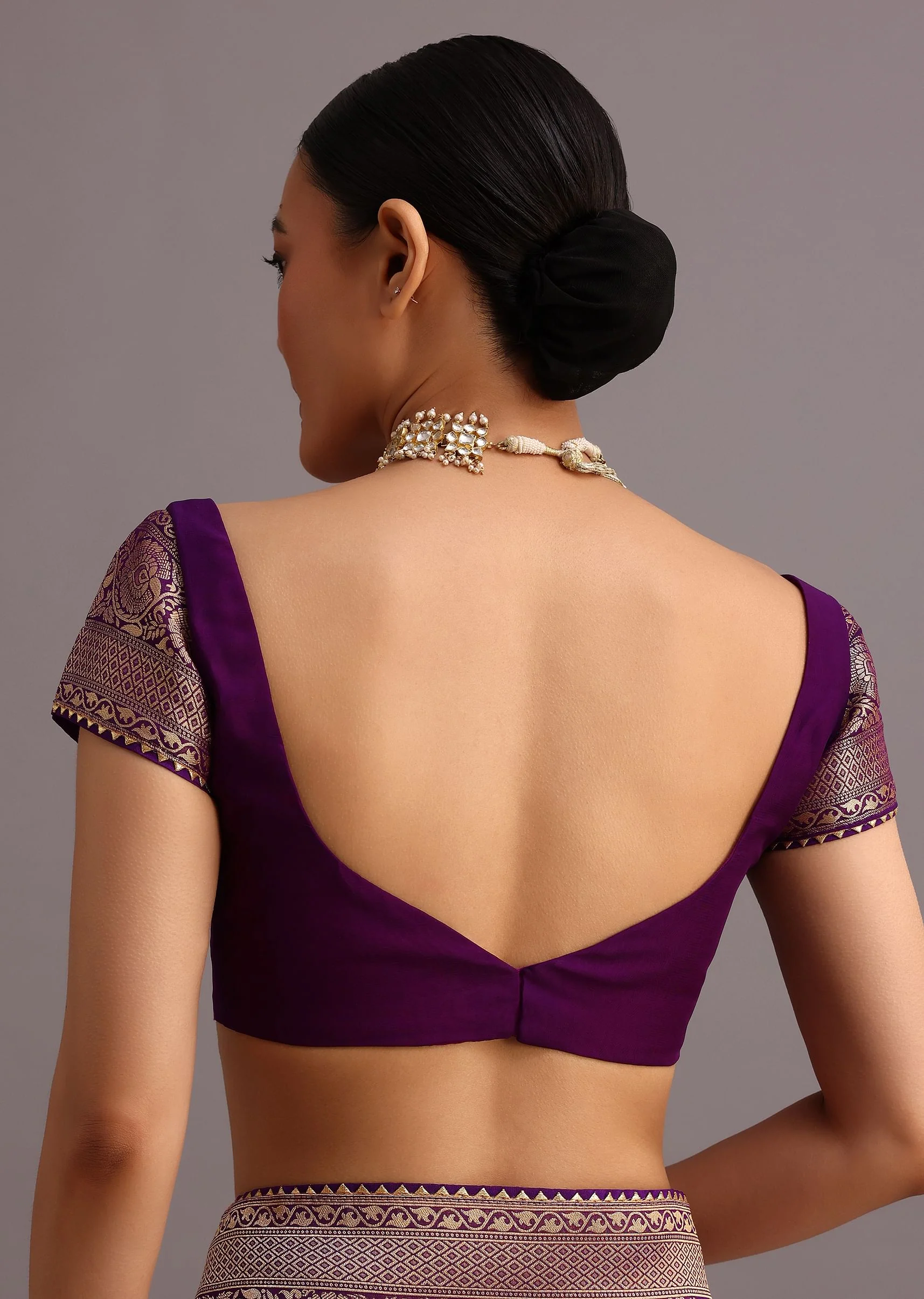 Purple Khaddi Georgette Woven Saree In Bandhani Detail With Gotta Patti Border - Image 8