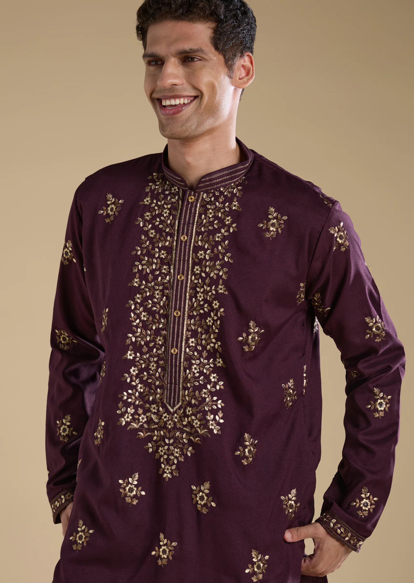 Purple Kurta Set With Thread And Resham Detailing - Image 2