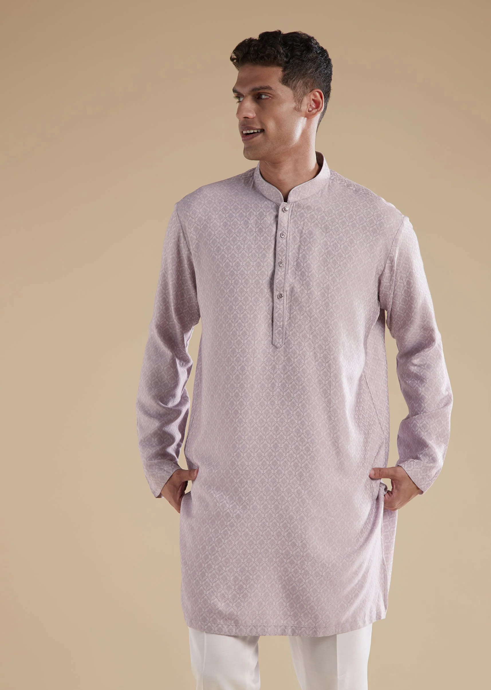 Purple Lilac Jacquard Indowestern With French Knot Cut Dana Work - Image 5