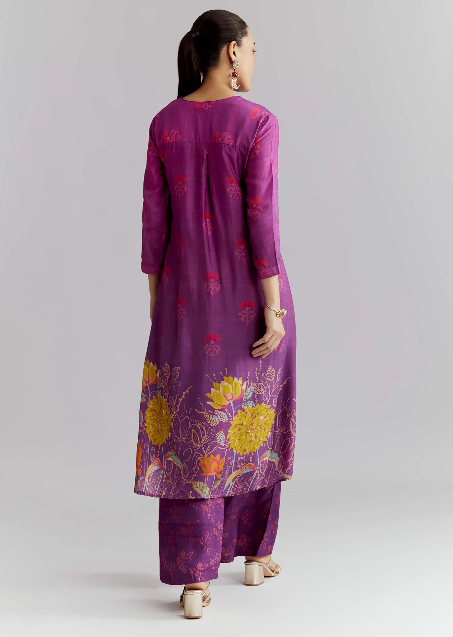 Purple Ombre Crepe Palazzo Suit With Floral Print - Image 5
