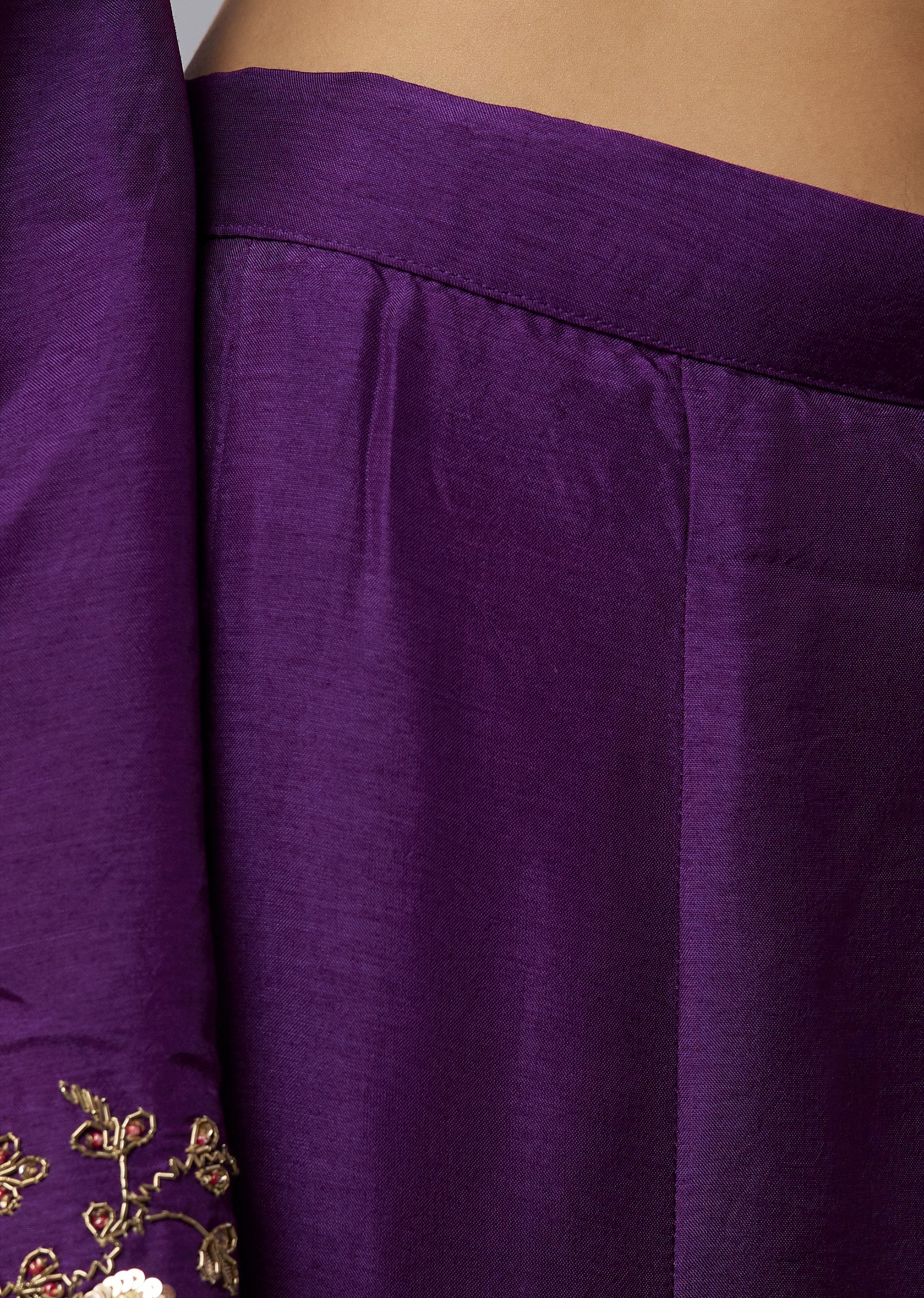 Purple Ombre Satin Palazzo Suits with Zardosi Sequins Work - Image 6