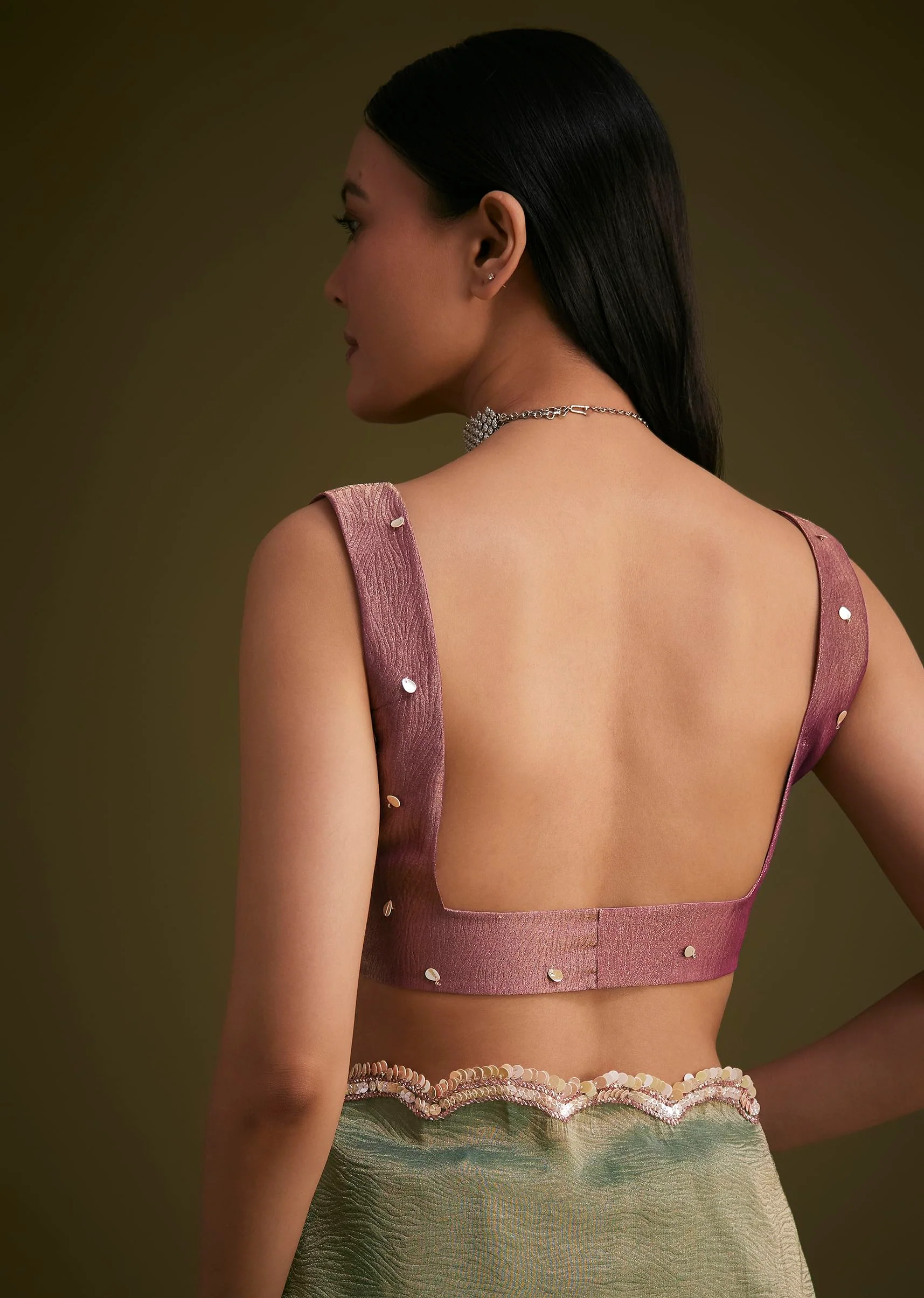 Purple Ombre Tissue Saree With Scallop Border - Image 8
