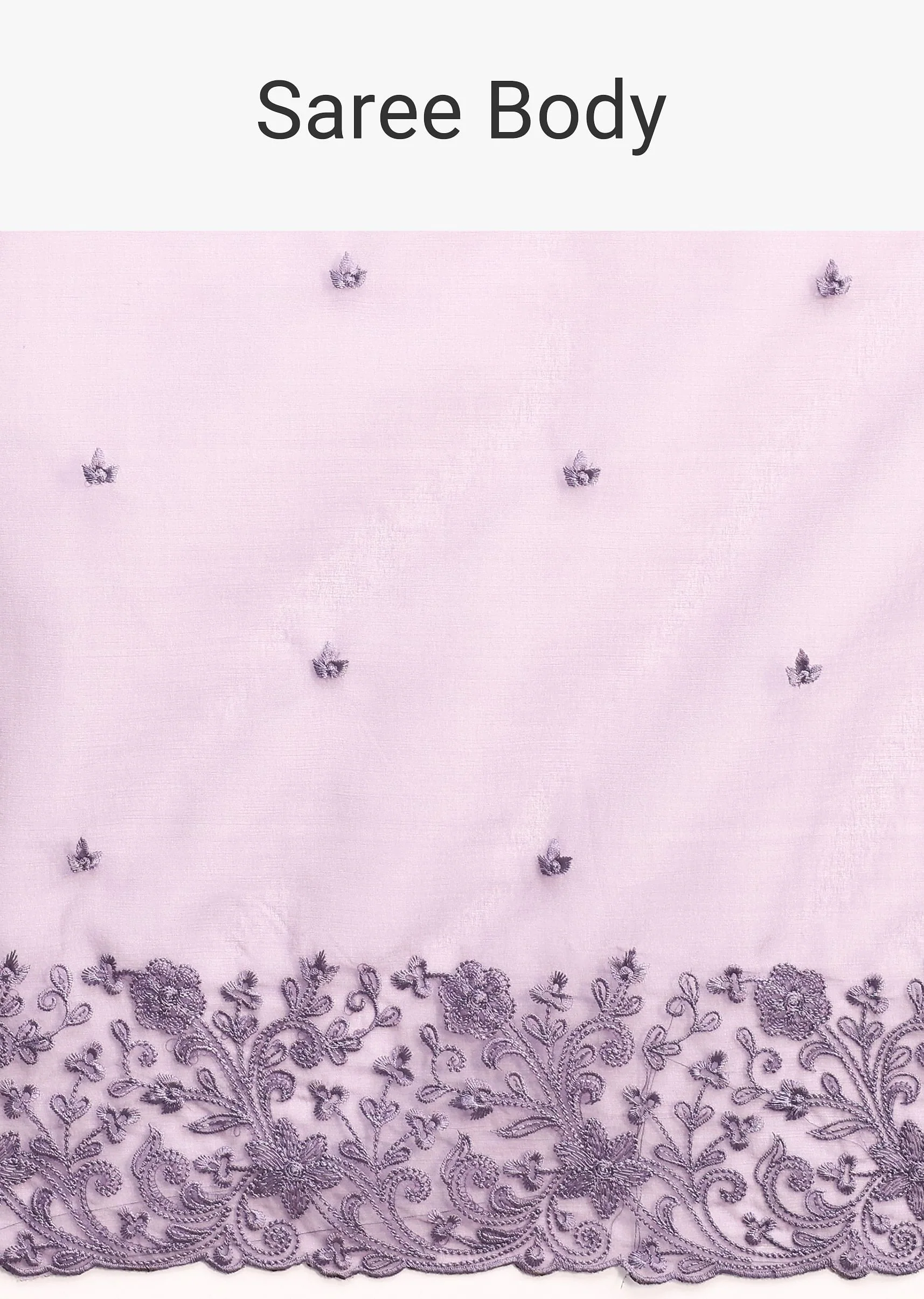 Purple Organza Saree With Floral Thread Work Border And Unstitched Blouse - Image 10