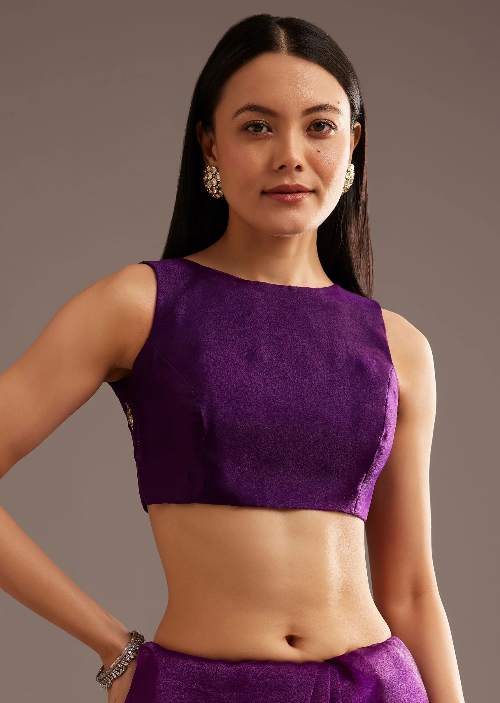 Purple Organza Tissue Saree With Sequins And Cutdana Jaal - Image 7