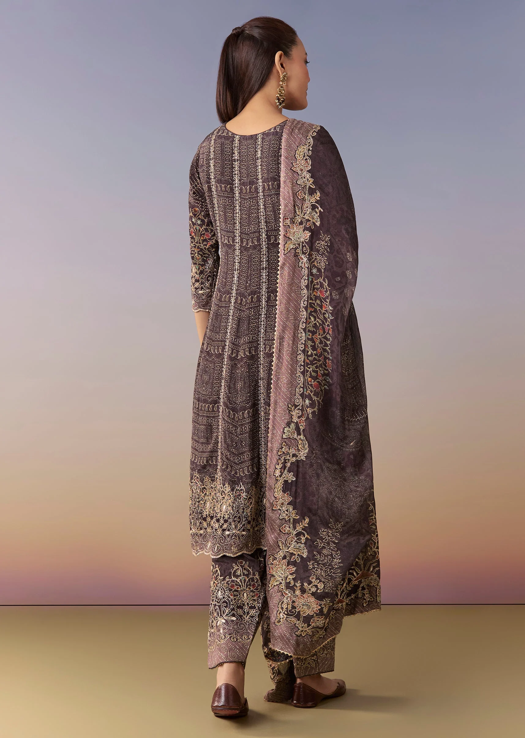 Purple Printed Patiala Suit Set With Dupatta - Image 5