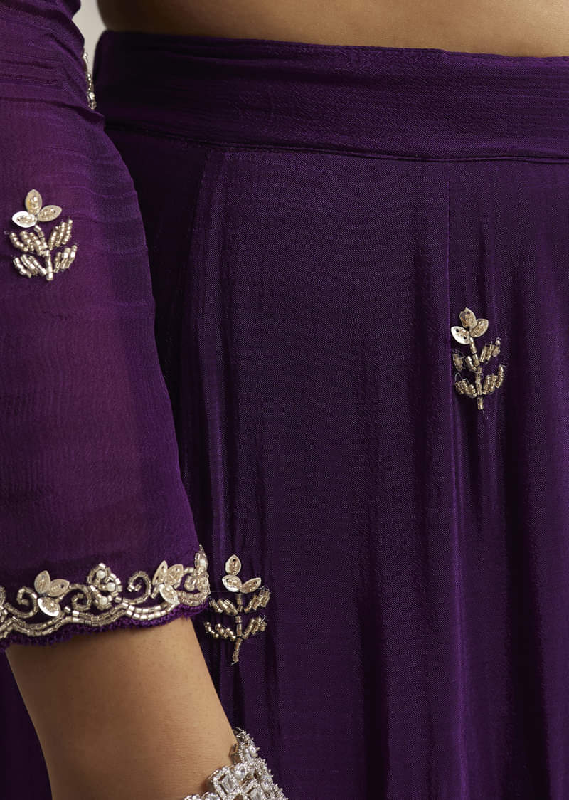 Purple Sequin Embroidered Palazzo Set With Dupatta - Image 5