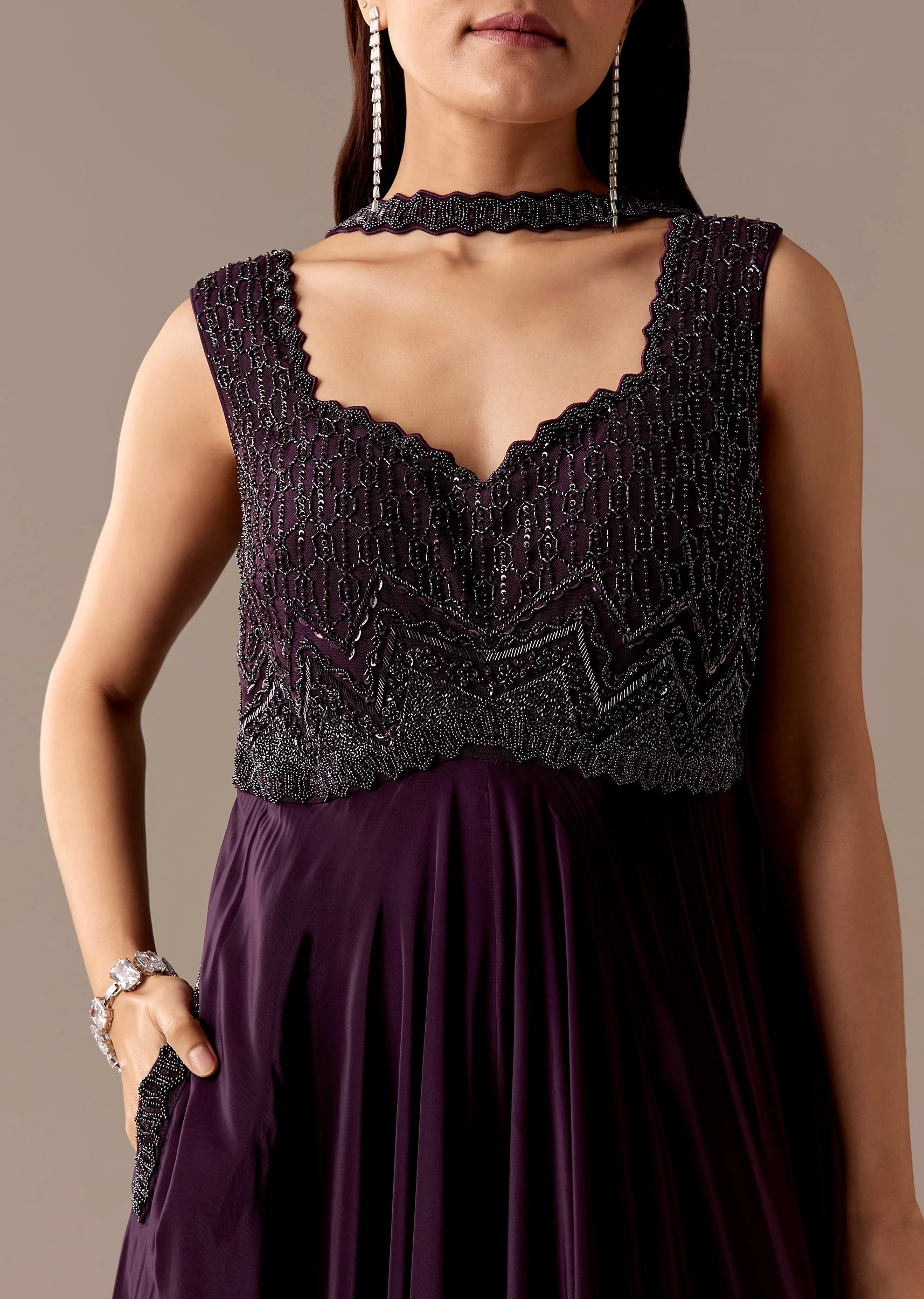 Purple Sequin Jumpsuit With Dupatta - Image 2