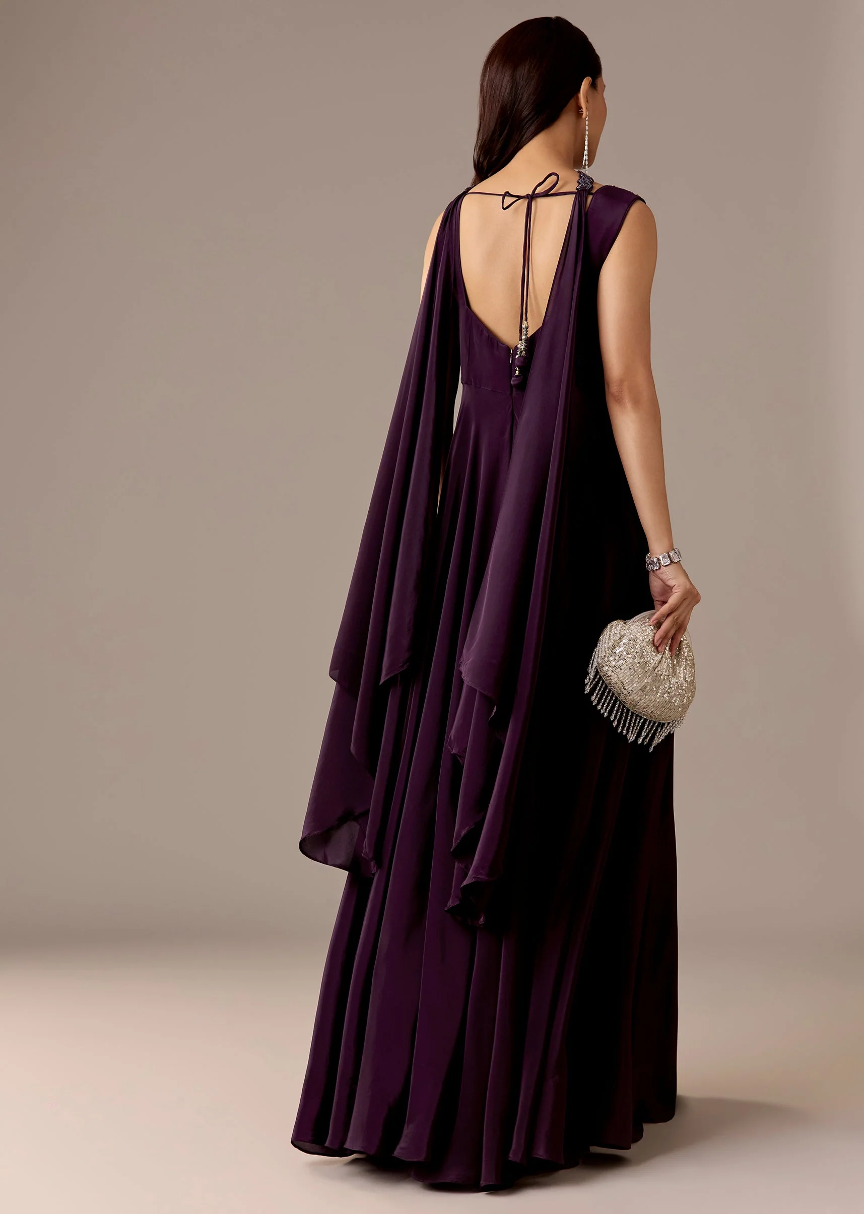 Purple Sequin Jumpsuit With Dupatta - Image 5
