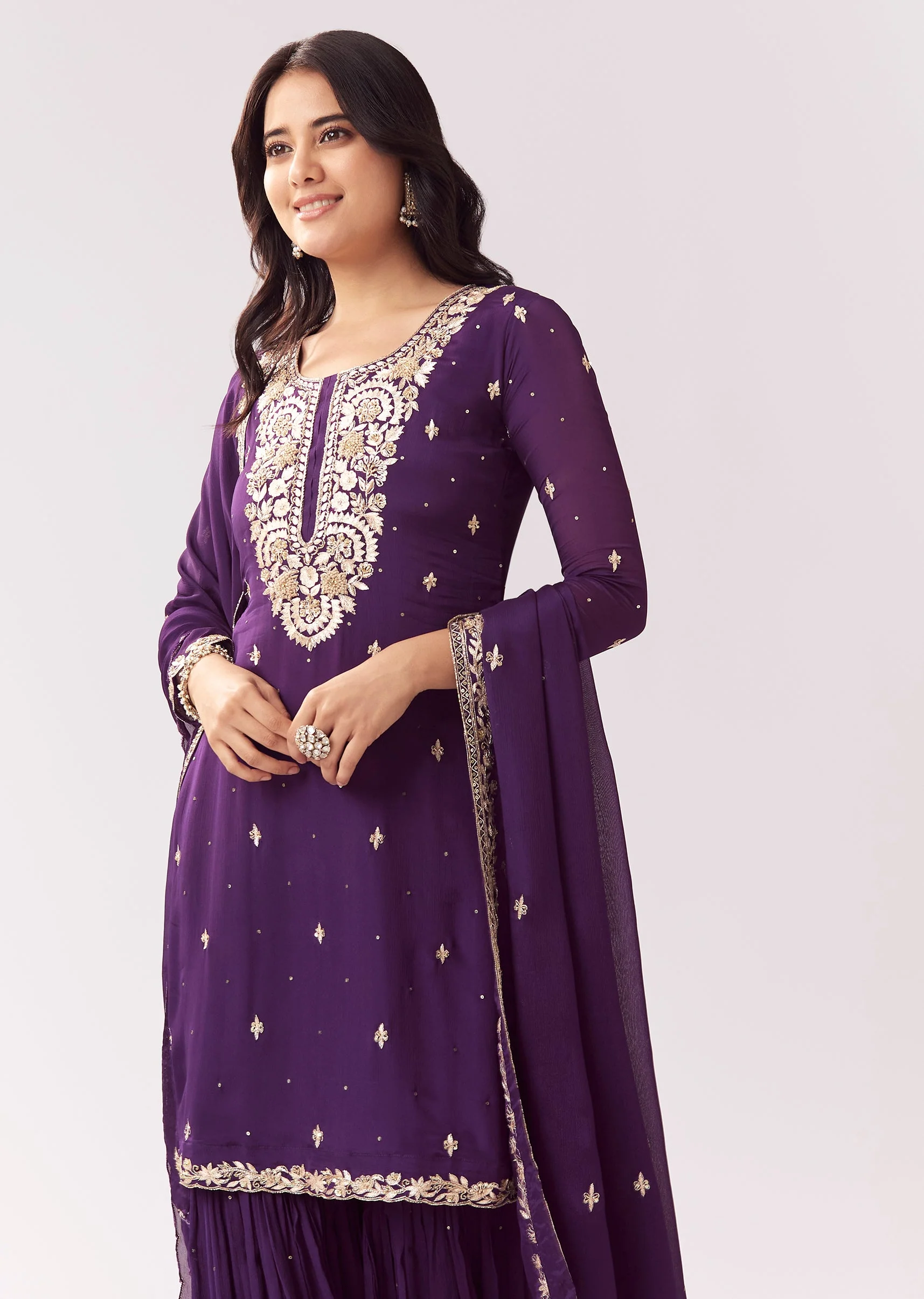 Purple Sharara Set With Zari Sequin Work - Image 4