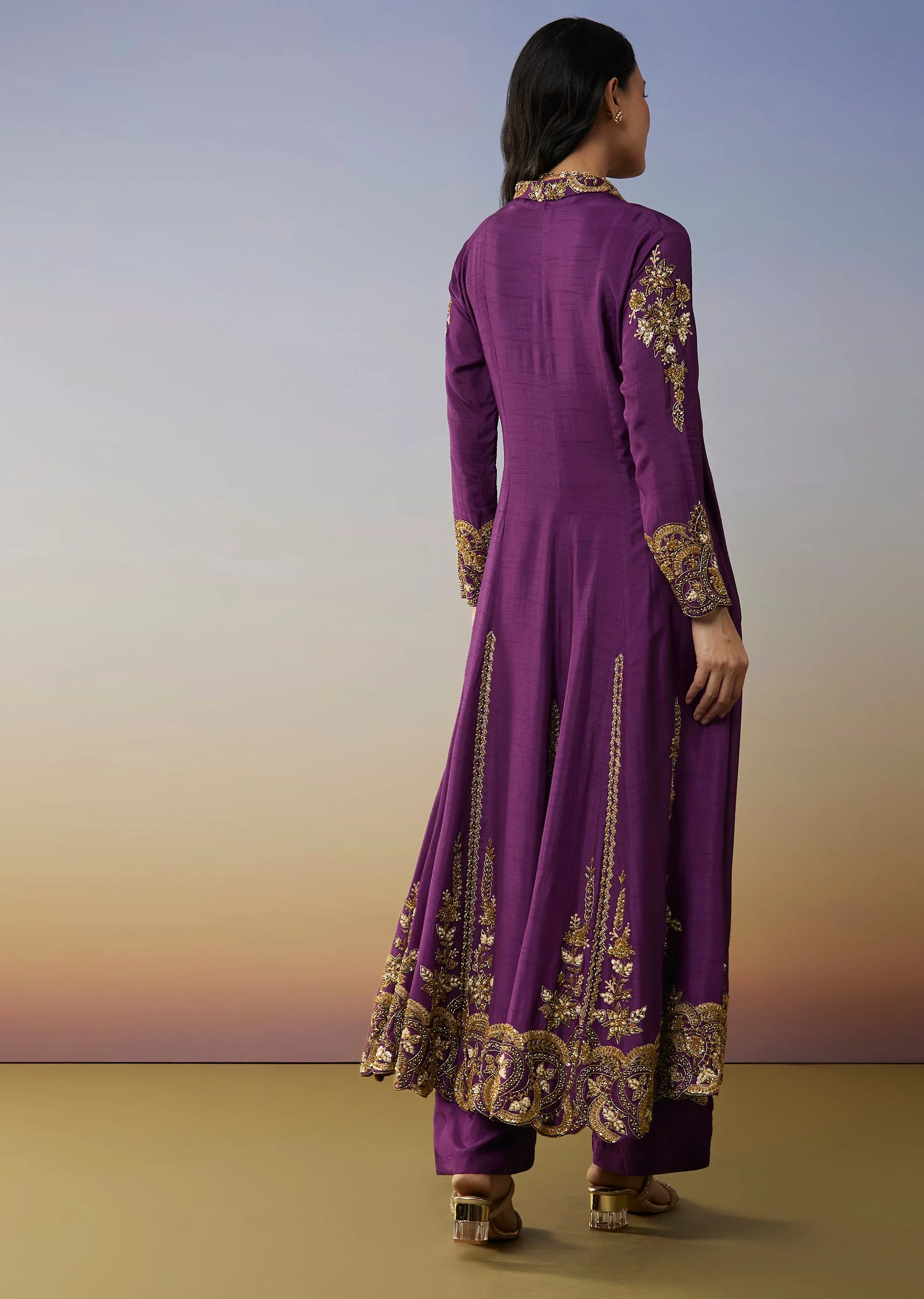 Purple Silk Anarkali Suit with Cut Dana Sequins Work - Image 5