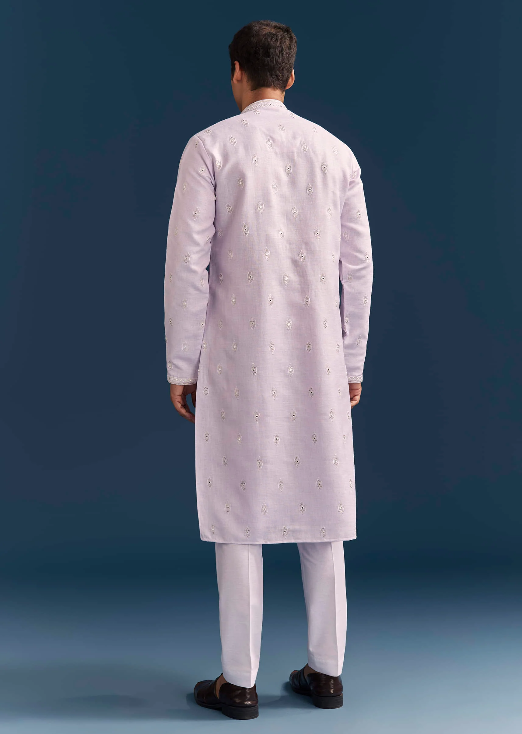 Purple Silk Kurta Set For Men With Mirror Embroidery - Image 5