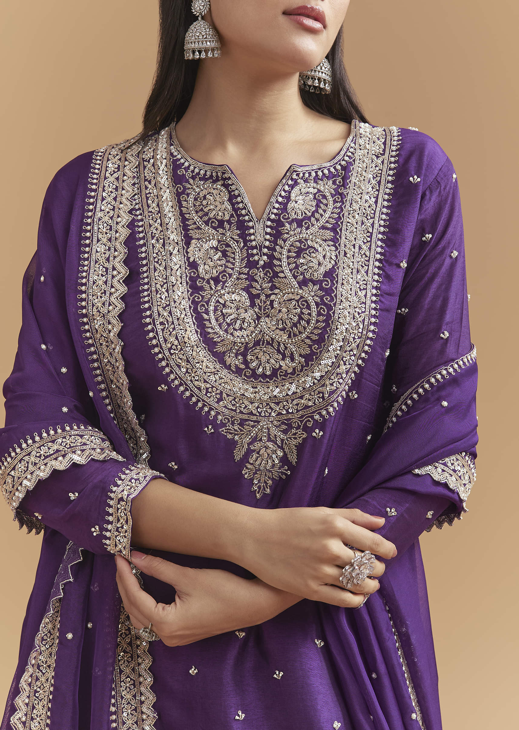 Purple Silk Sharara Suit With Heavy Hand Embroidery - Image 2