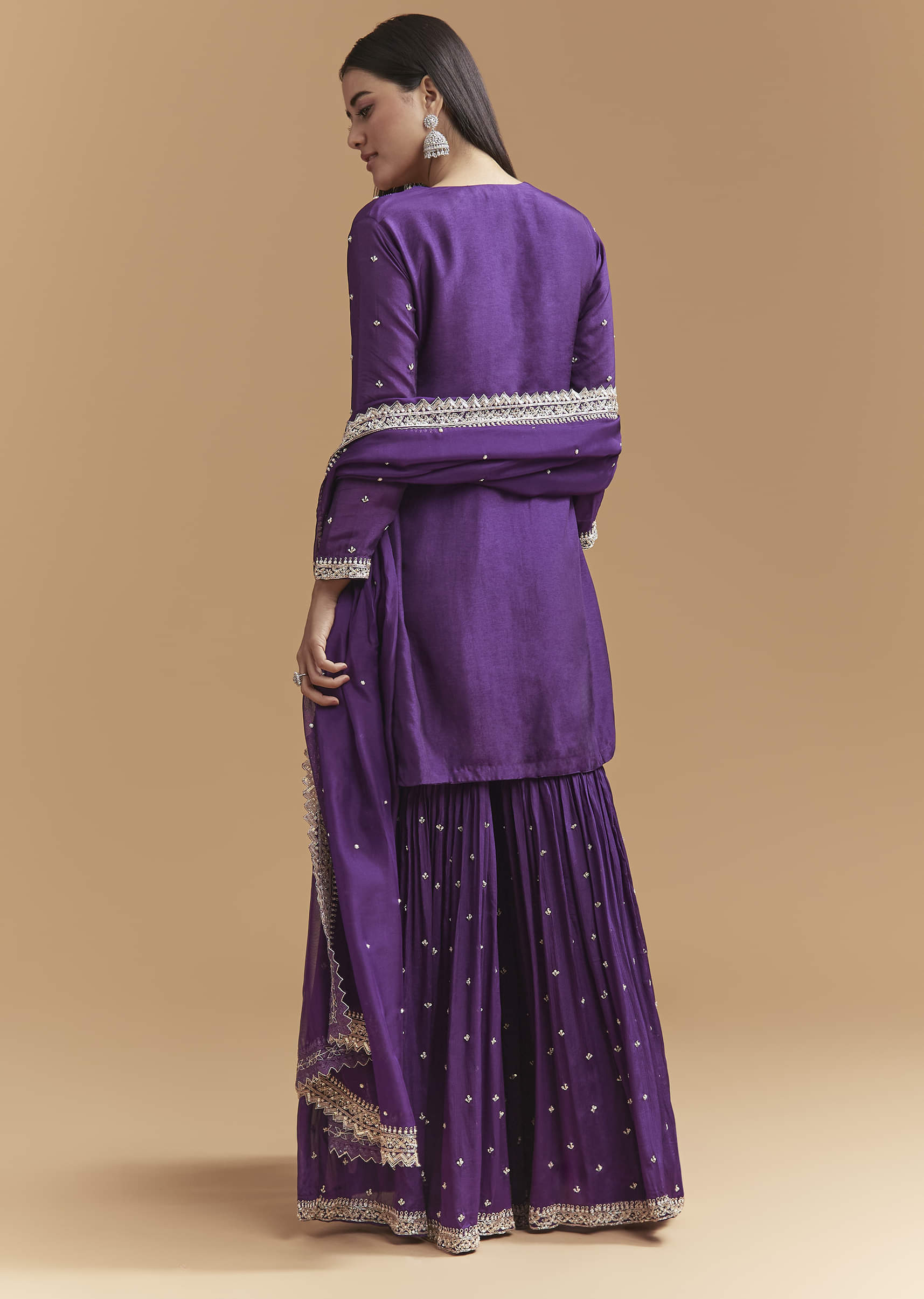 Purple Silk Sharara Suit With Heavy Hand Embroidery - Image 5