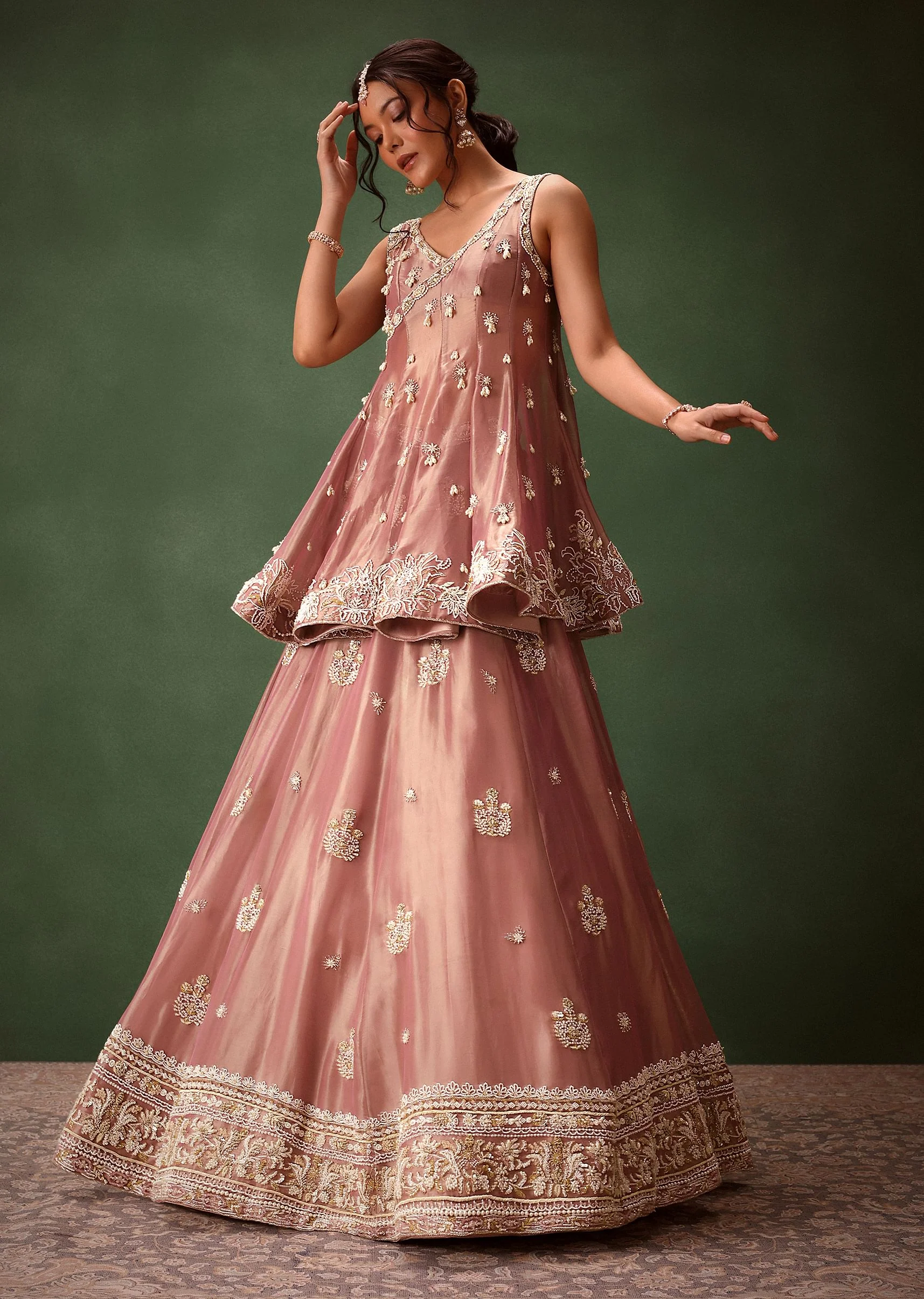 Purple Angrakha Style Embroidered Kurta With Lehenga - Image 2