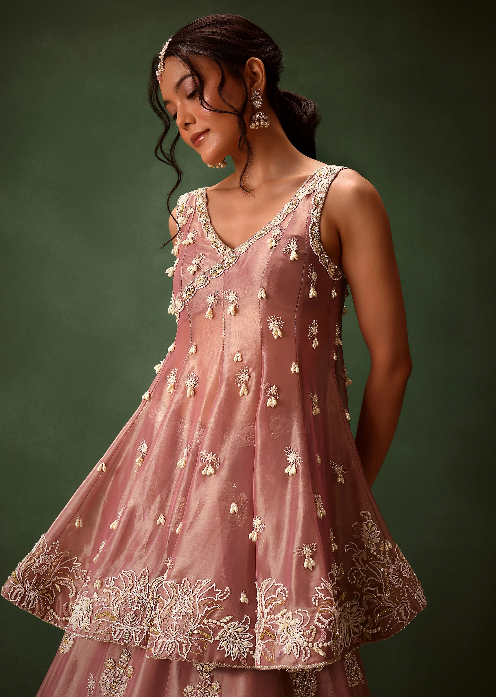 Purple Angrakha Style Embroidered Kurta With Lehenga - Image 5