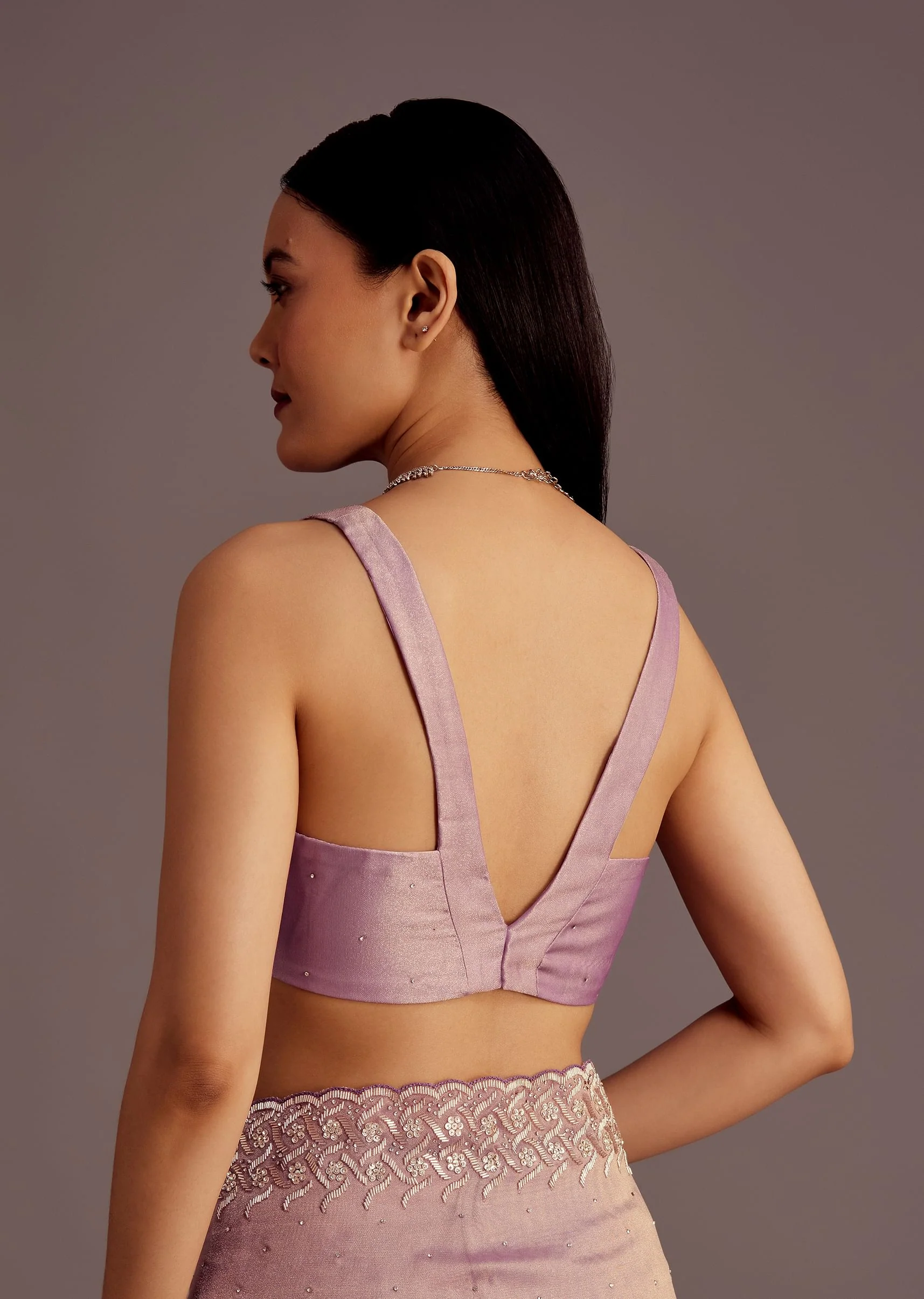 Purple Tissue Saree With Cutdana And Stone Embroidery - Image 8
