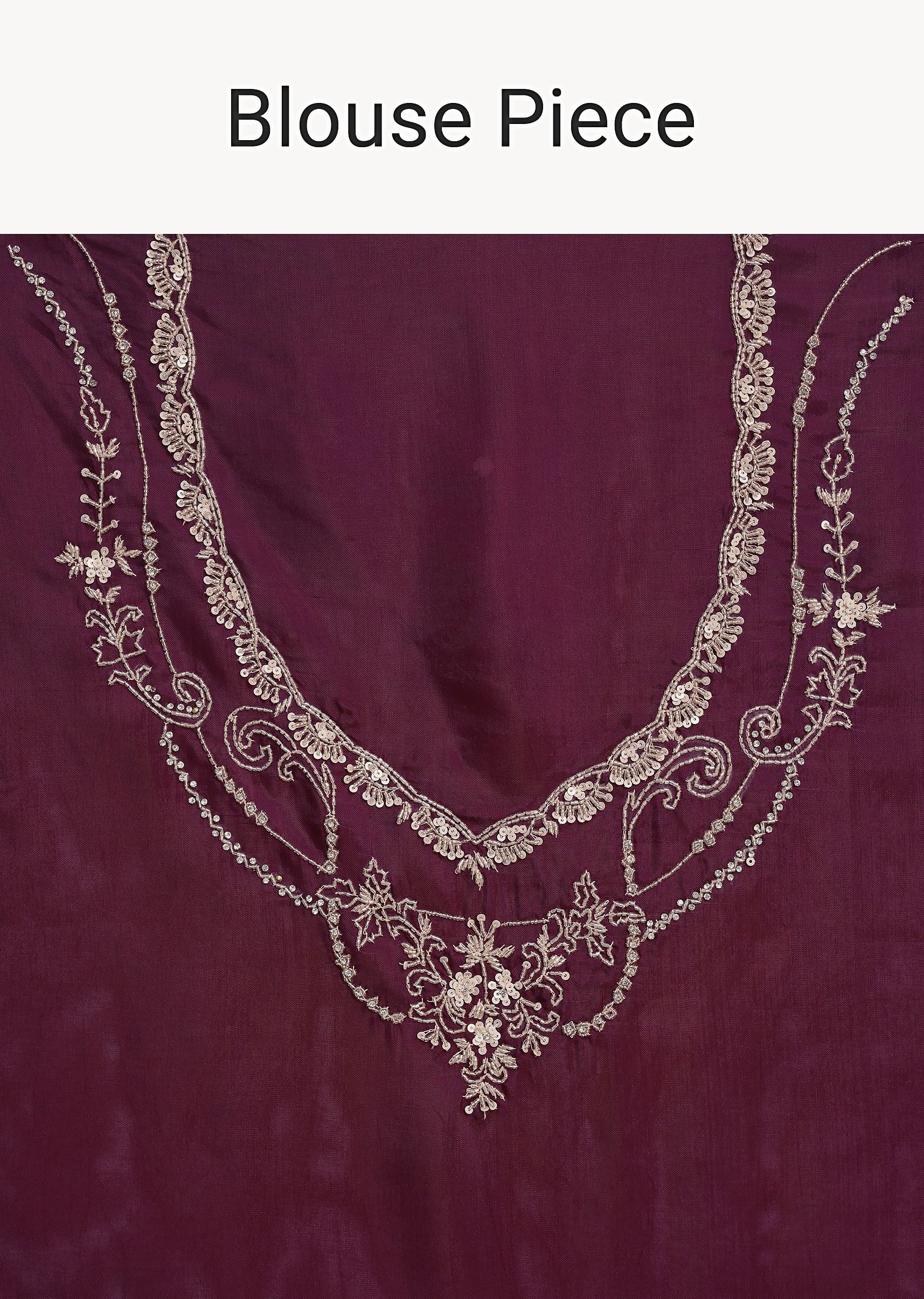 Purple Tissue Sequins Saree With Contrast Blouse - Image 10