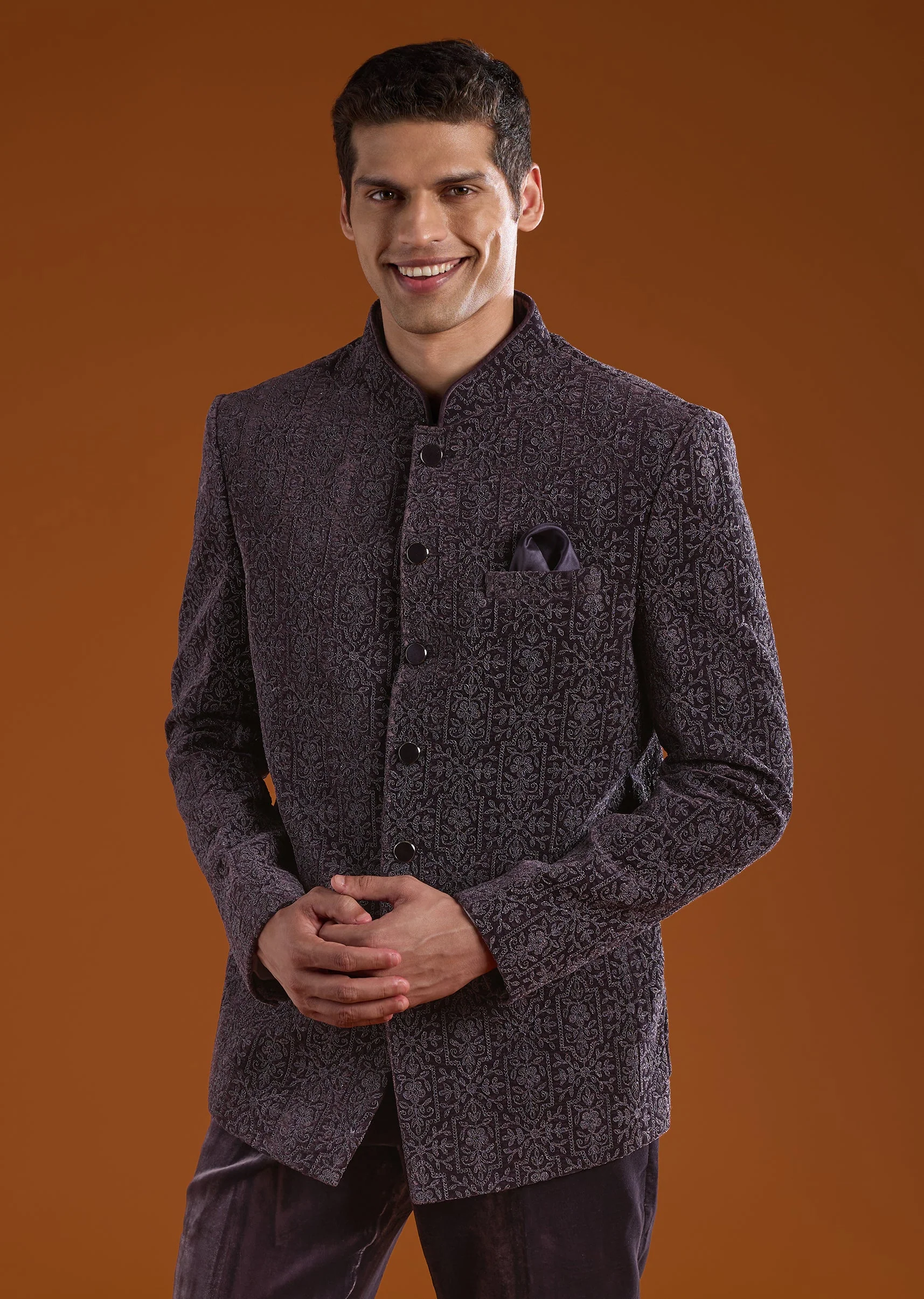 Purple Velvet Jodhpuri and Pant Set - Image 4