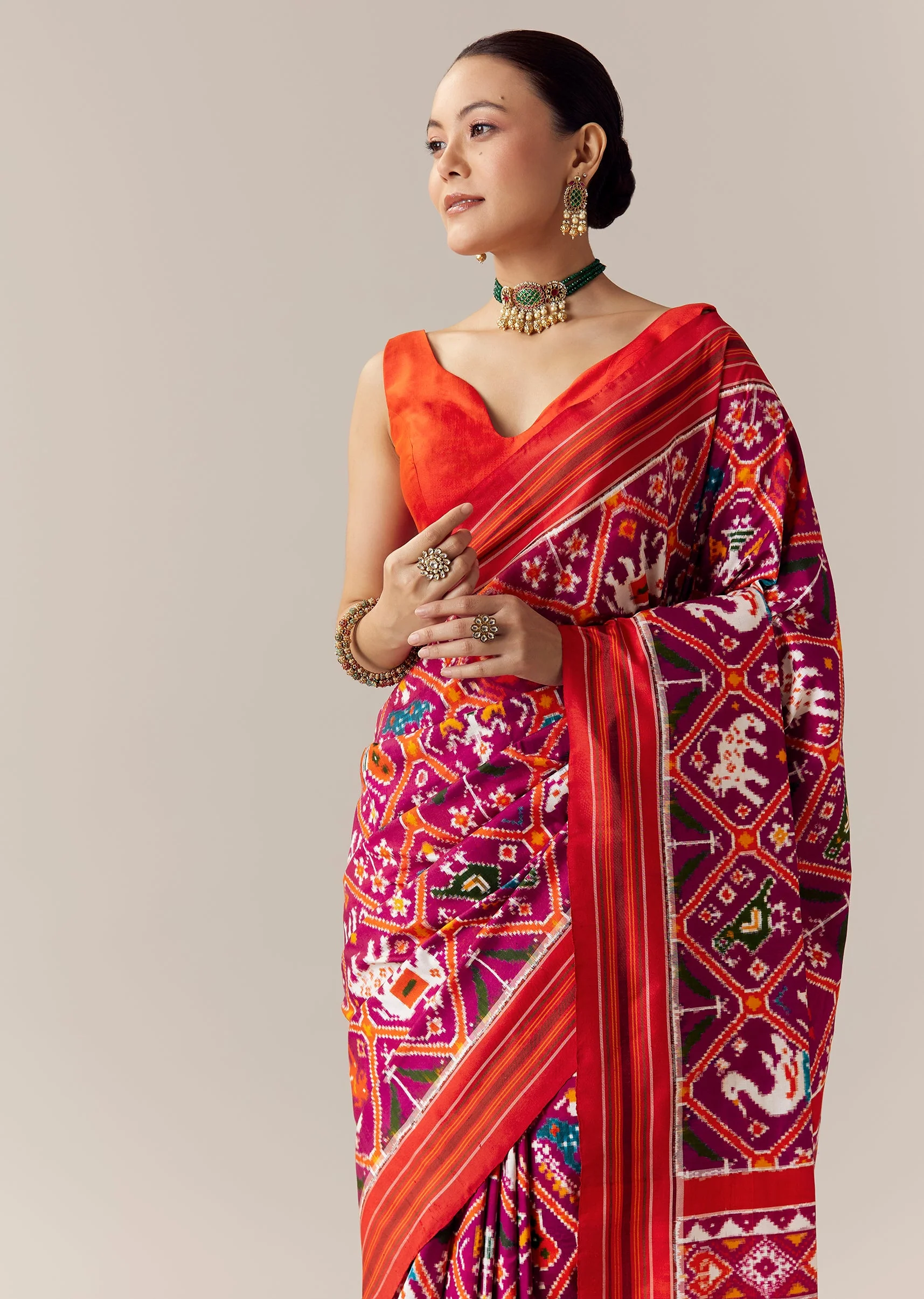 Purple Woven Silk Ikkat Saree with Unstitched Blouse - Image 5