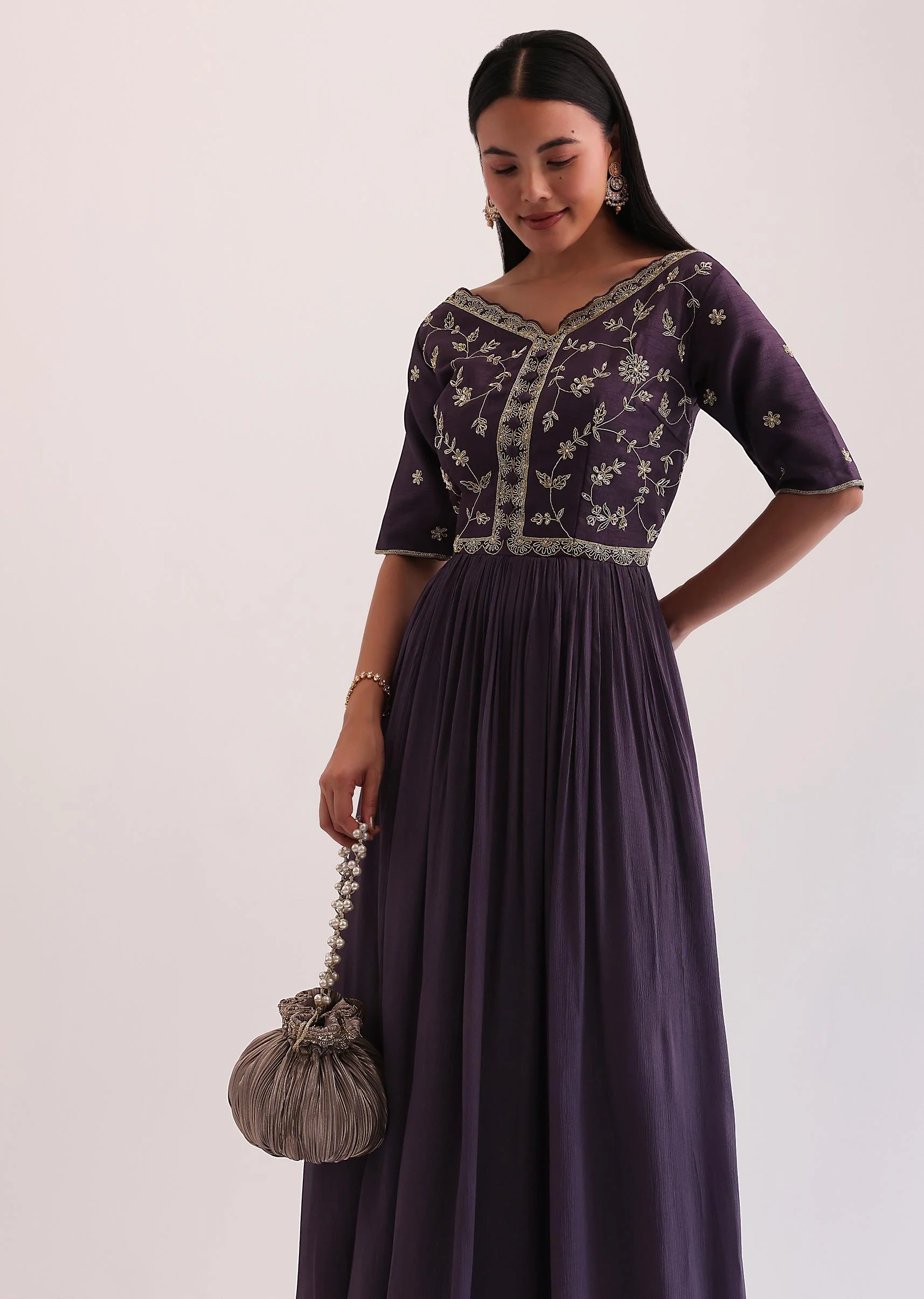 Purple Zari Embroidered Anarkali - Image 4
