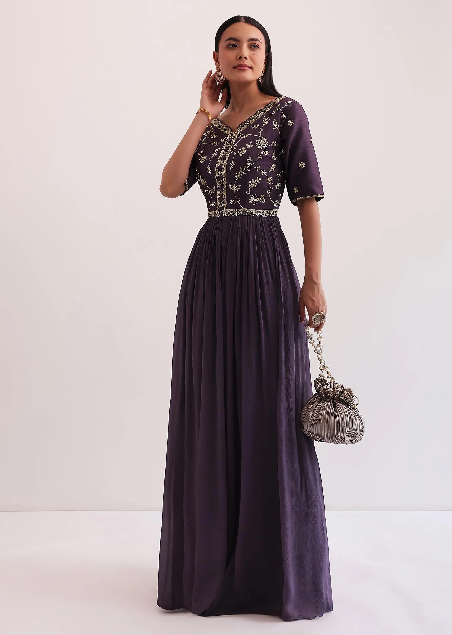 Purple Zari Embroidered Anarkali - Image 5
