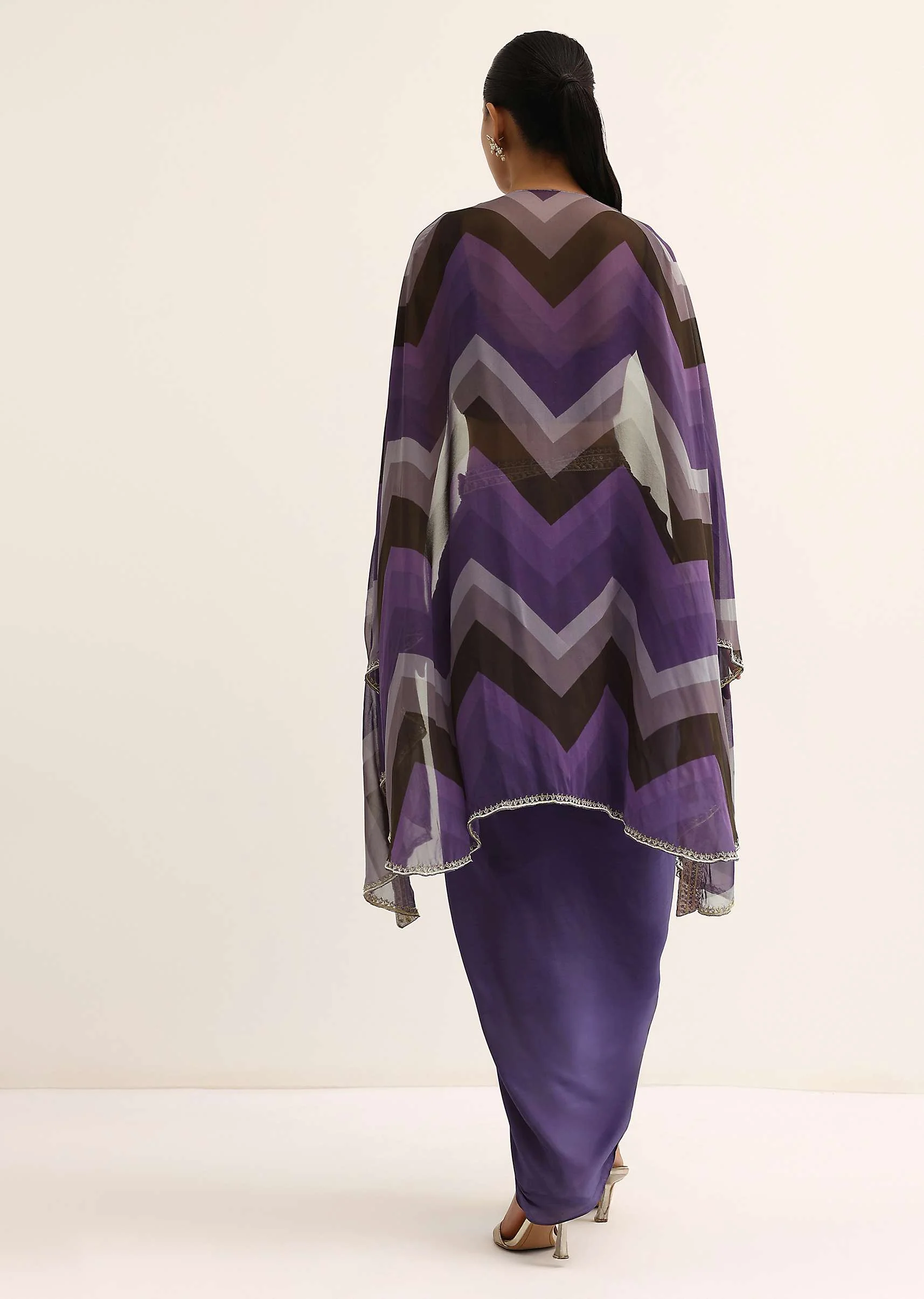 Purple Zig Zag Print Jacket And Skirt Set - Image 6