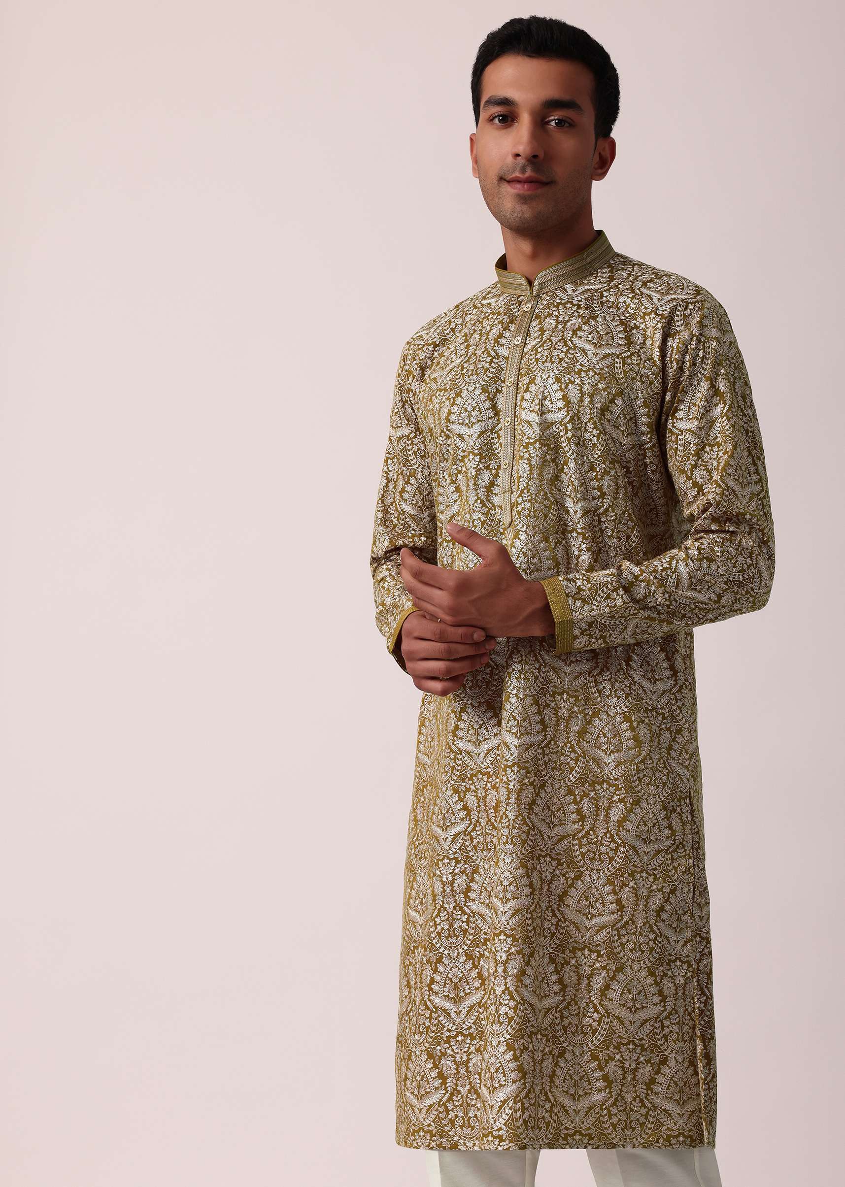 Radiant Yellow Silk Kurta Set For Men - Image 4
