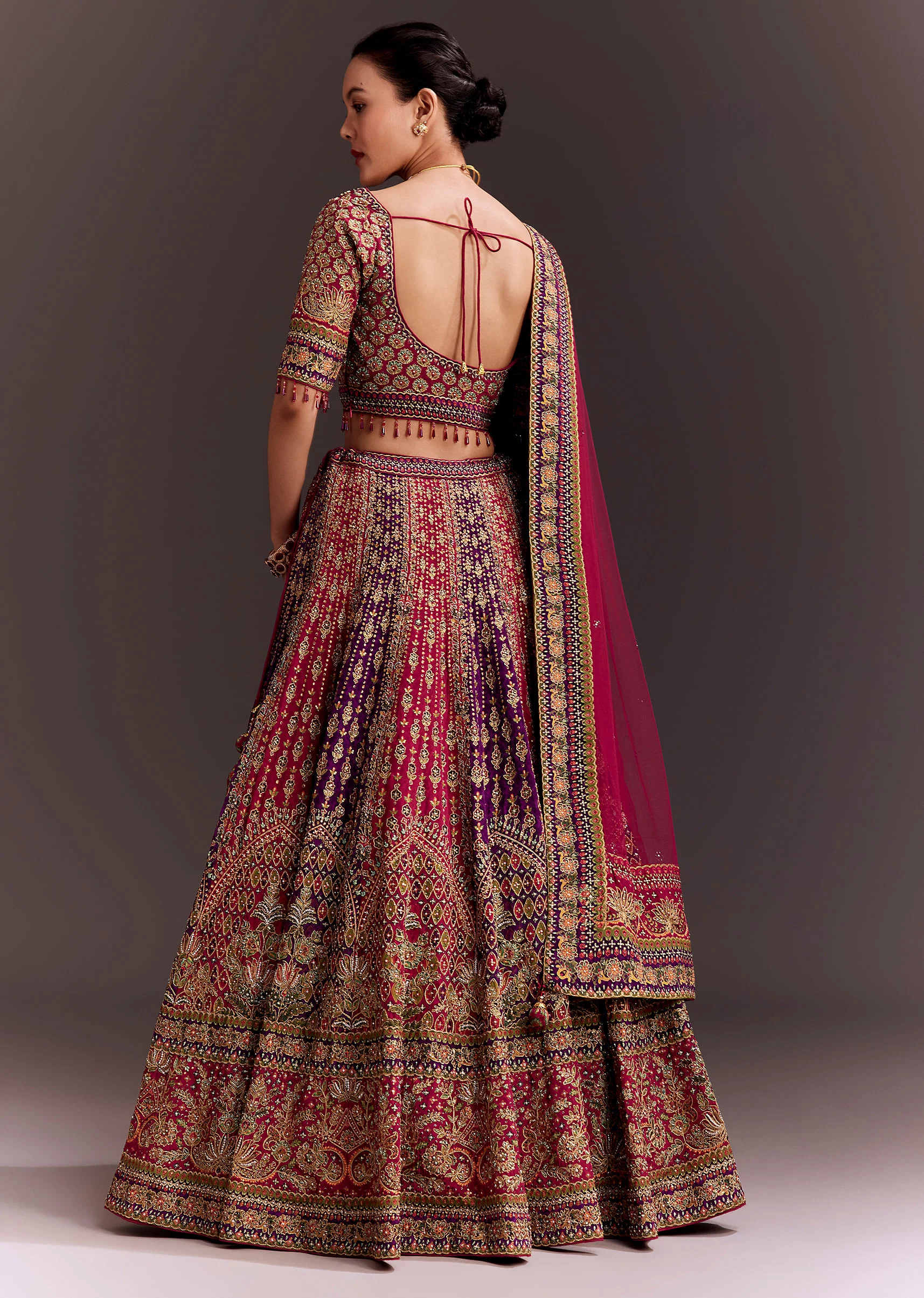 Rani Pink And Purple Zari Embellished Lehenga Set - Image 5