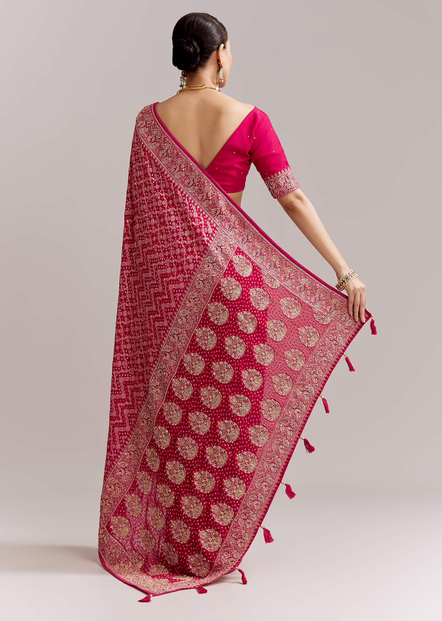 Rani Pink Banarasi Georgette Saree With Heavy Embroidery - Image 4