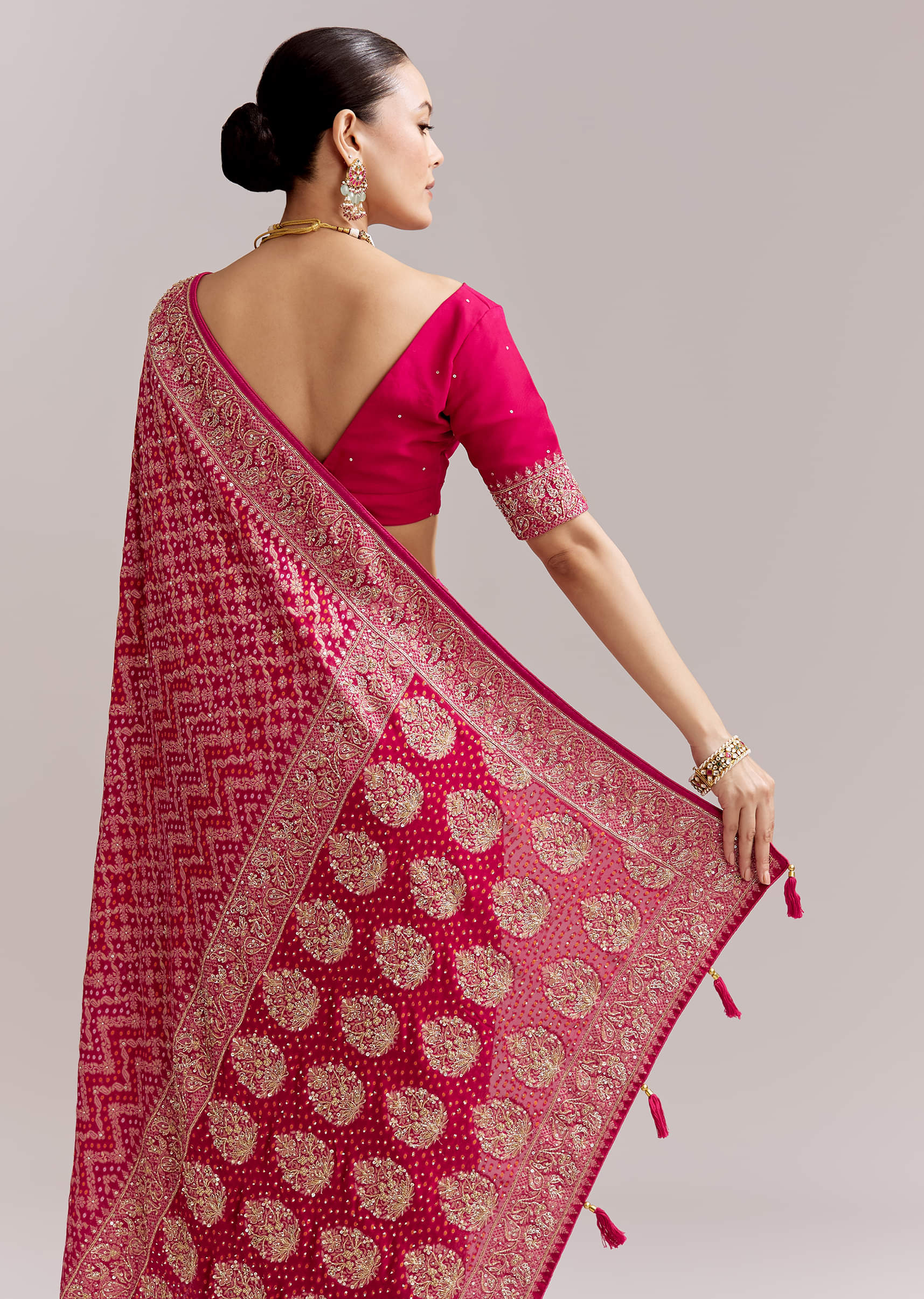 Rani Pink Banarasi Georgette Saree With Heavy Embroidery - Image 6