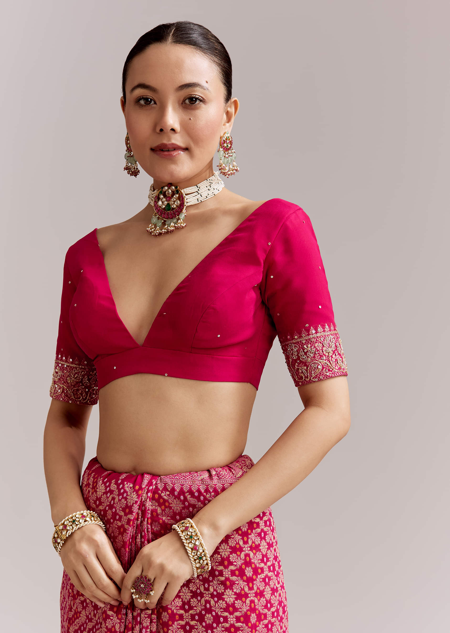 Rani Pink Banarasi Georgette Saree With Heavy Embroidery - Image 7