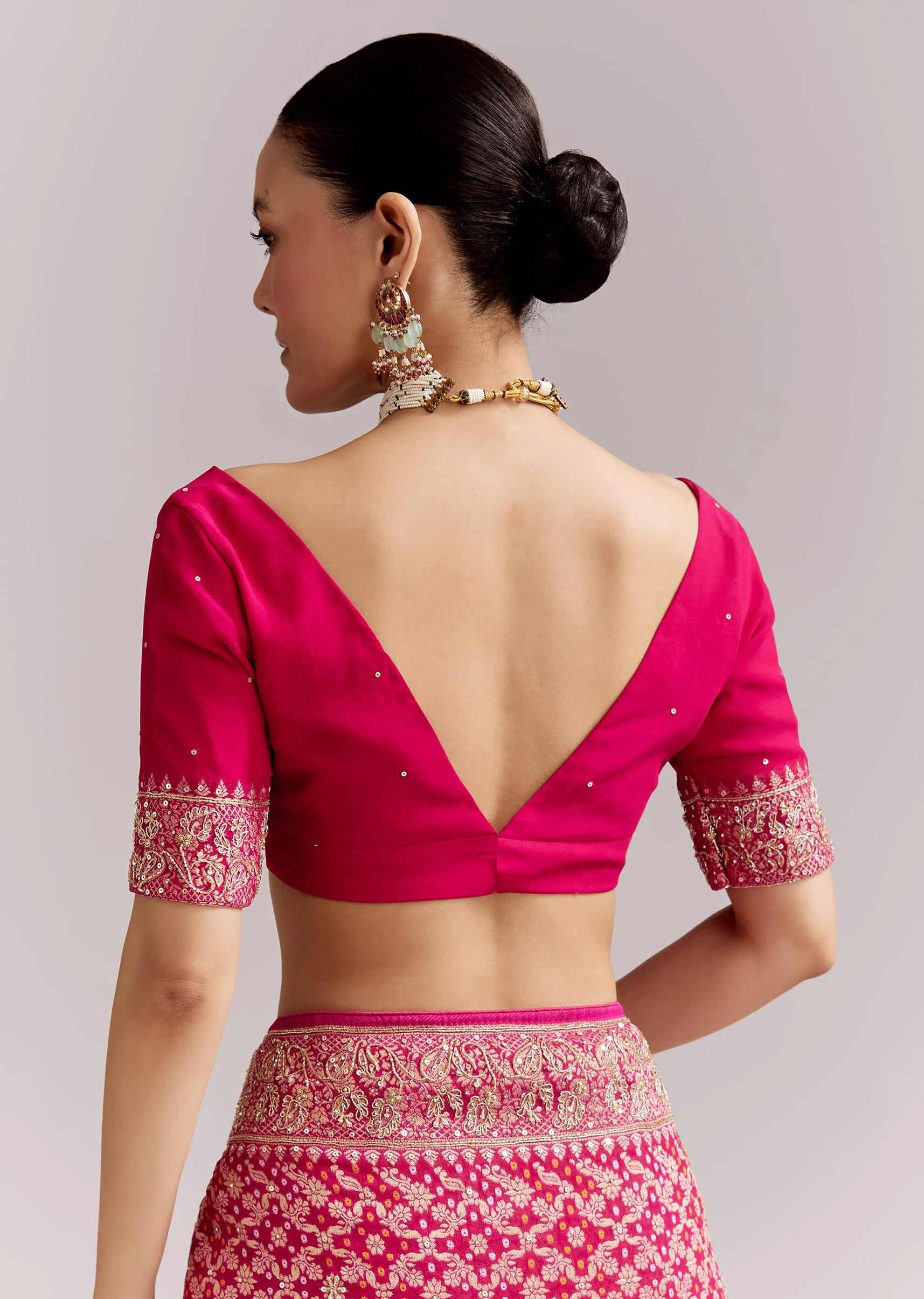 Rani Pink Banarasi Georgette Saree With Heavy Embroidery - Image 8