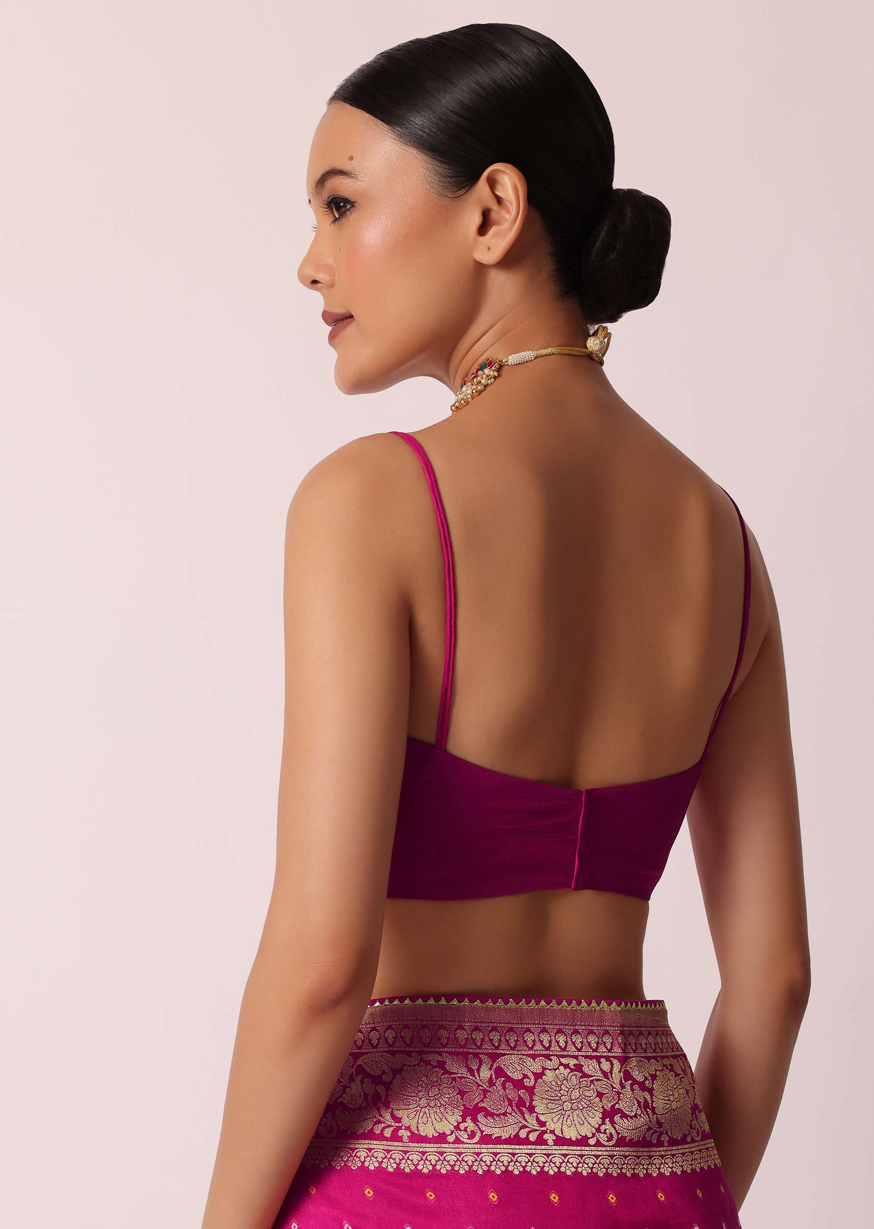 Rani Pink Banarasi Saree With Bandhani Buttis And Unstitched Blouse Piece - Image 7
