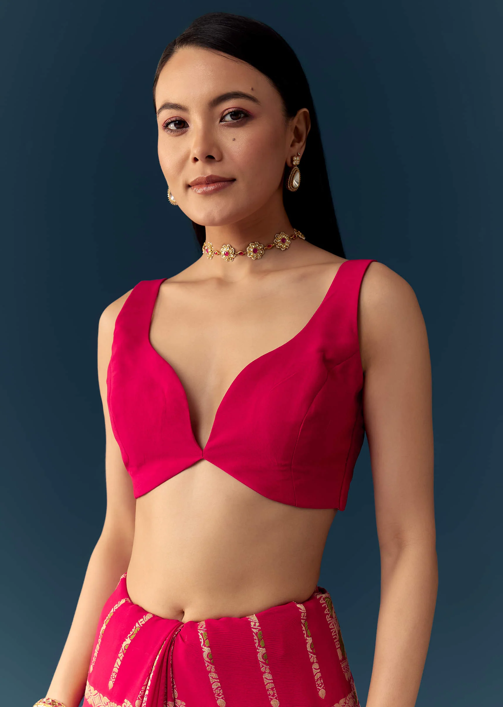 Rani Pink Dola Silk Bandhani Woven Saree with Unstitched Blouse - Image 7