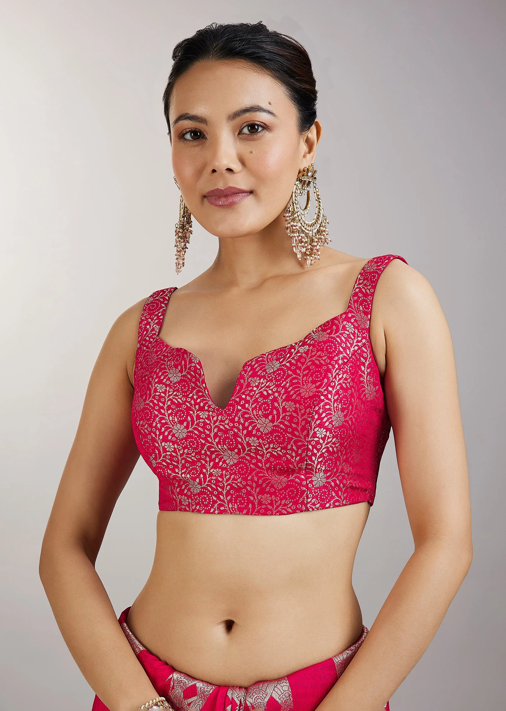 Rani Pink Dola Silk Saree With Zari Woven Butti - Image 7