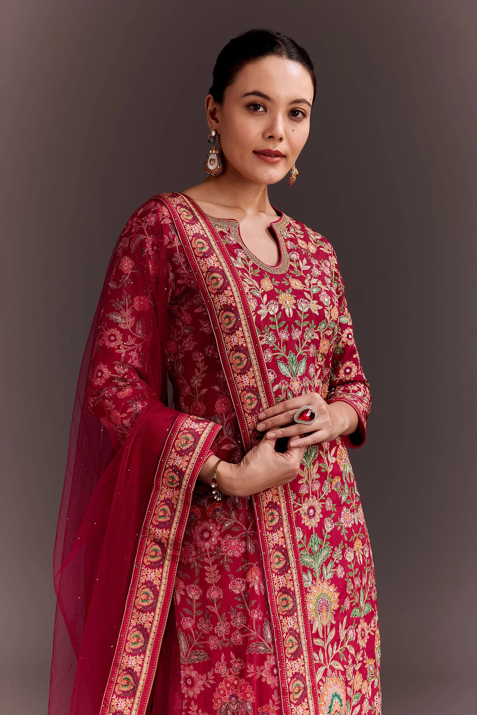Rani Pink Embroidered Printed Palazzo Set - Image 2