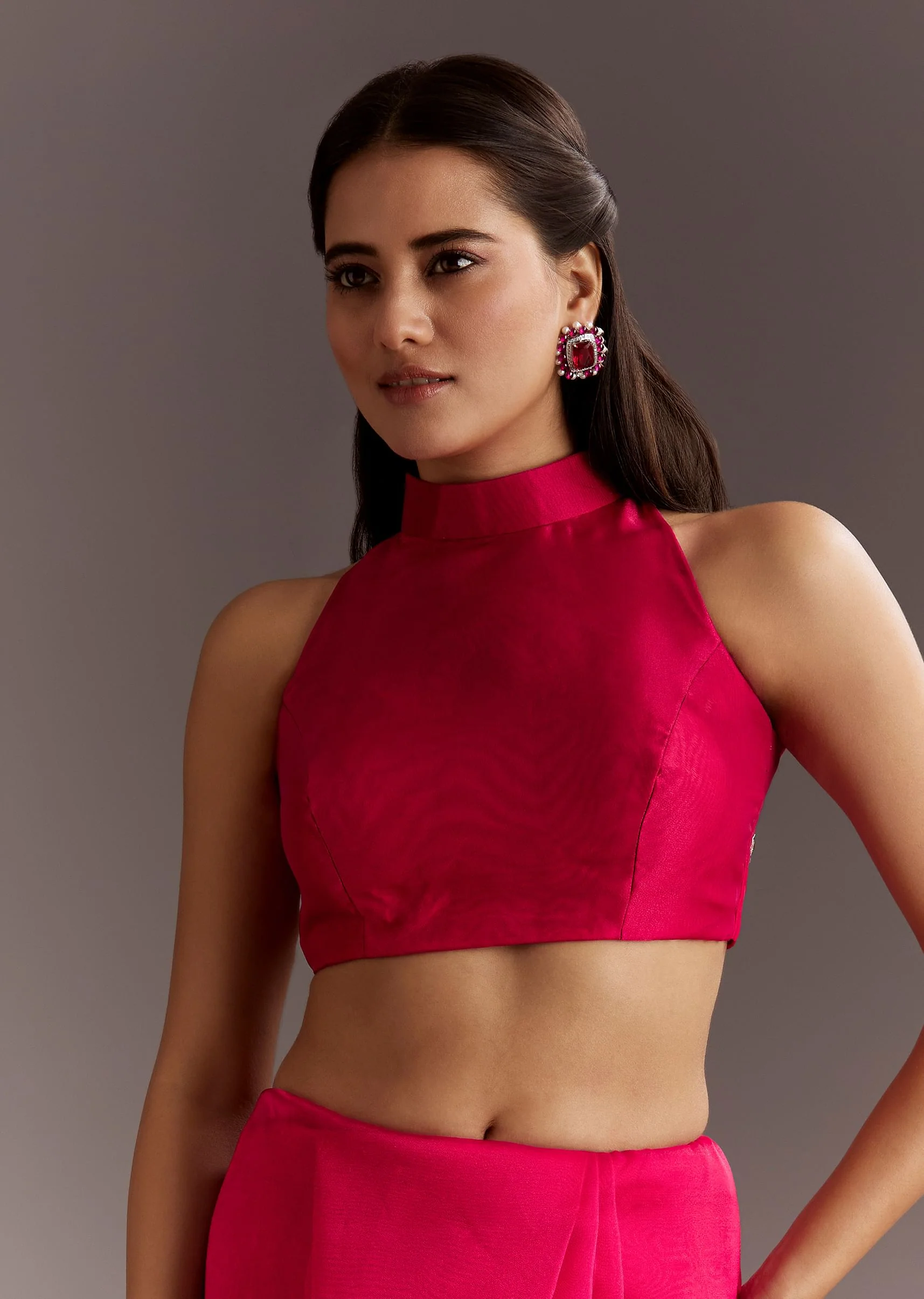 Rani Pink Glass Tissue Saree With Cutdana And Sequins Scallop Border - Image 7