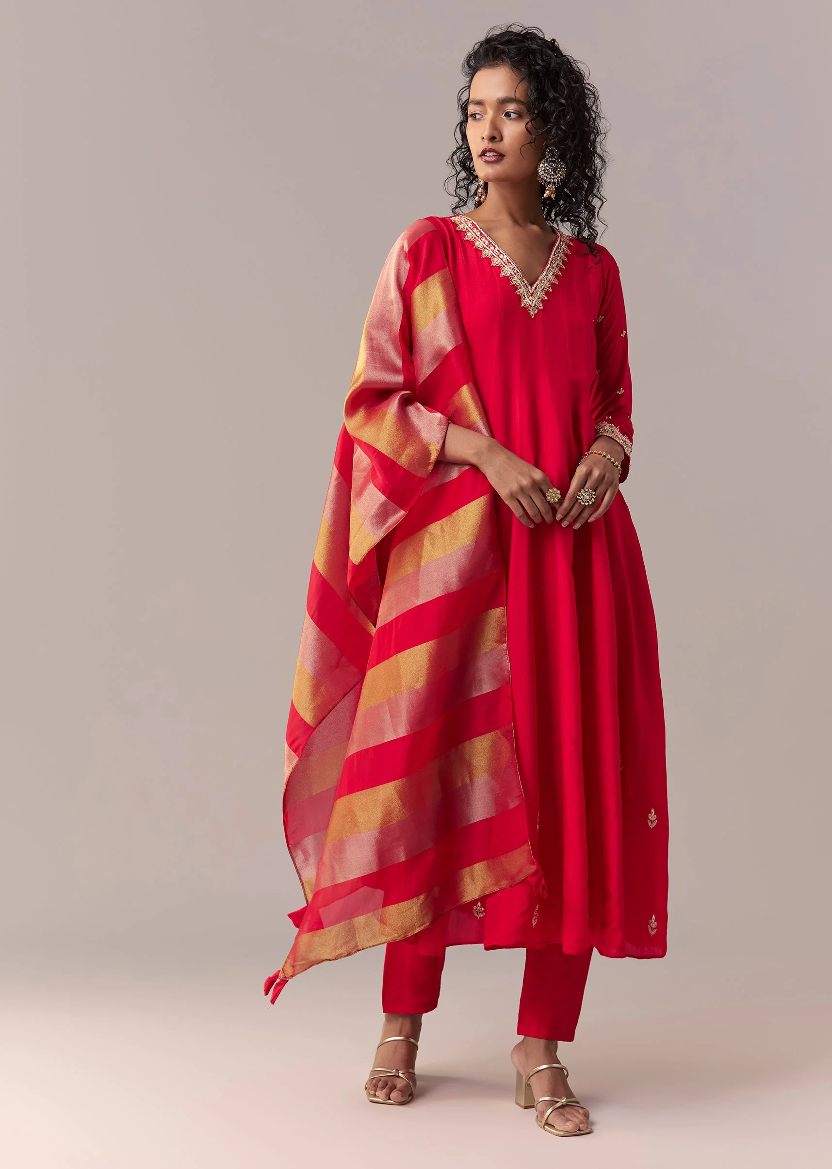 Rani Pink Gotta & Zardosi Anarkali Set With Dupatta