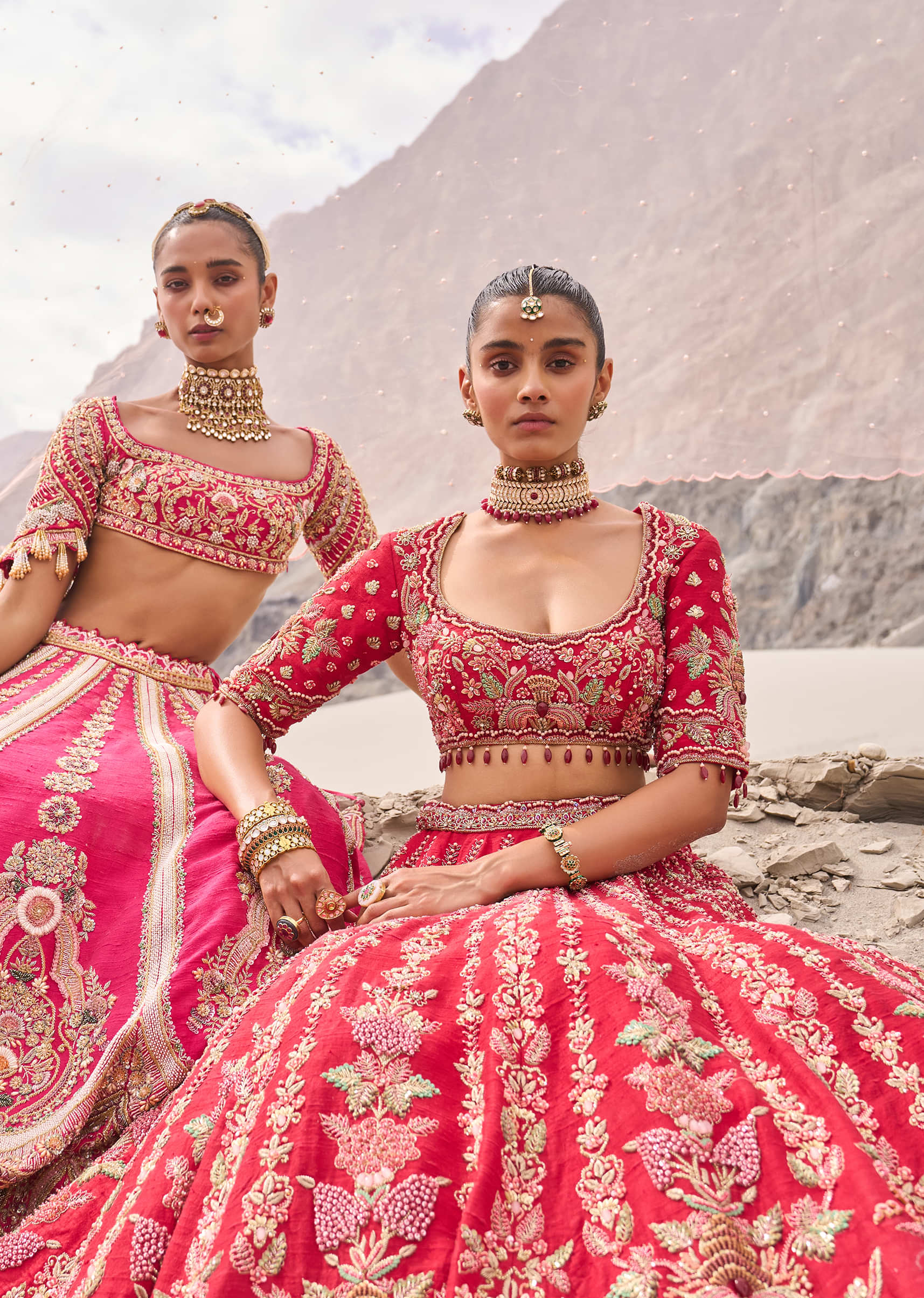 Rani Pink Heavy Embroidered Bridal Lehenga With Two Dupattas - Image 6