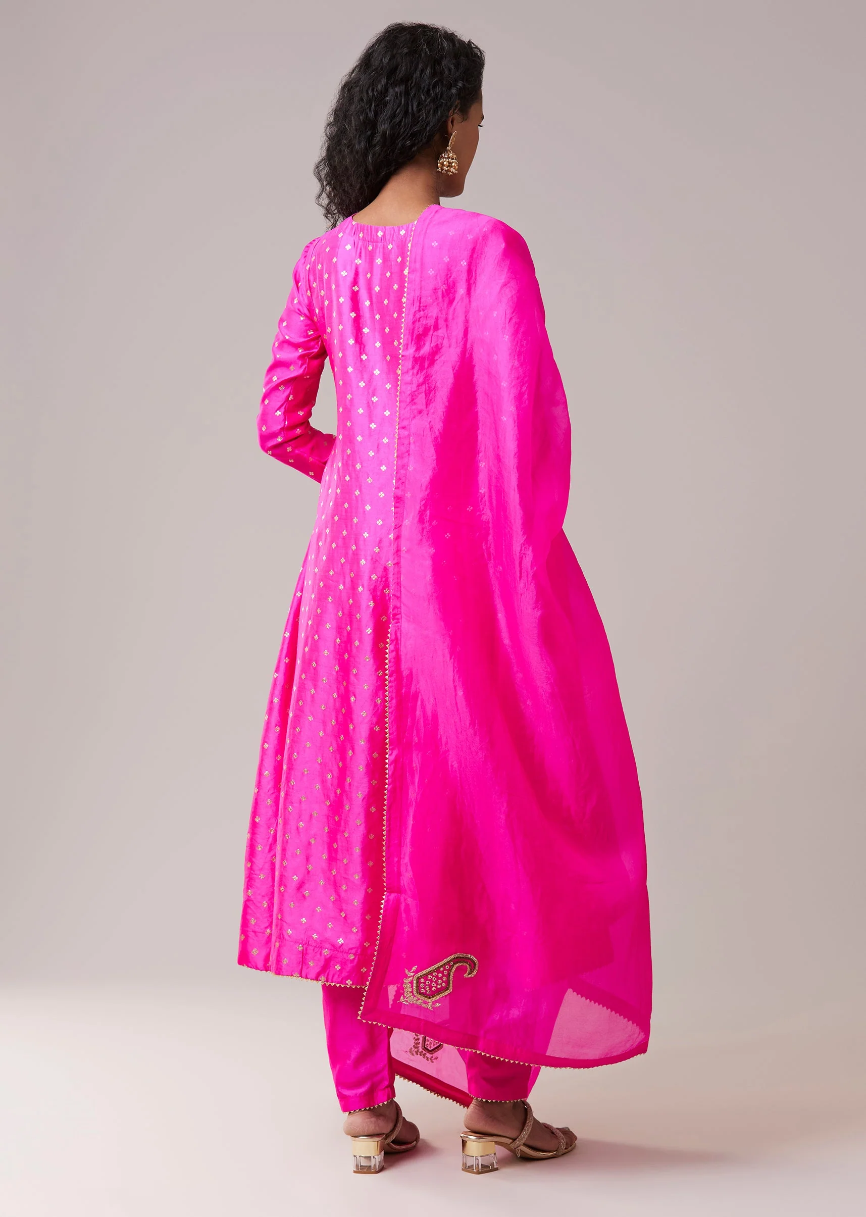 Rani Pink Pure Chiniya Silk Gota Work Anarkali Set - Image 5