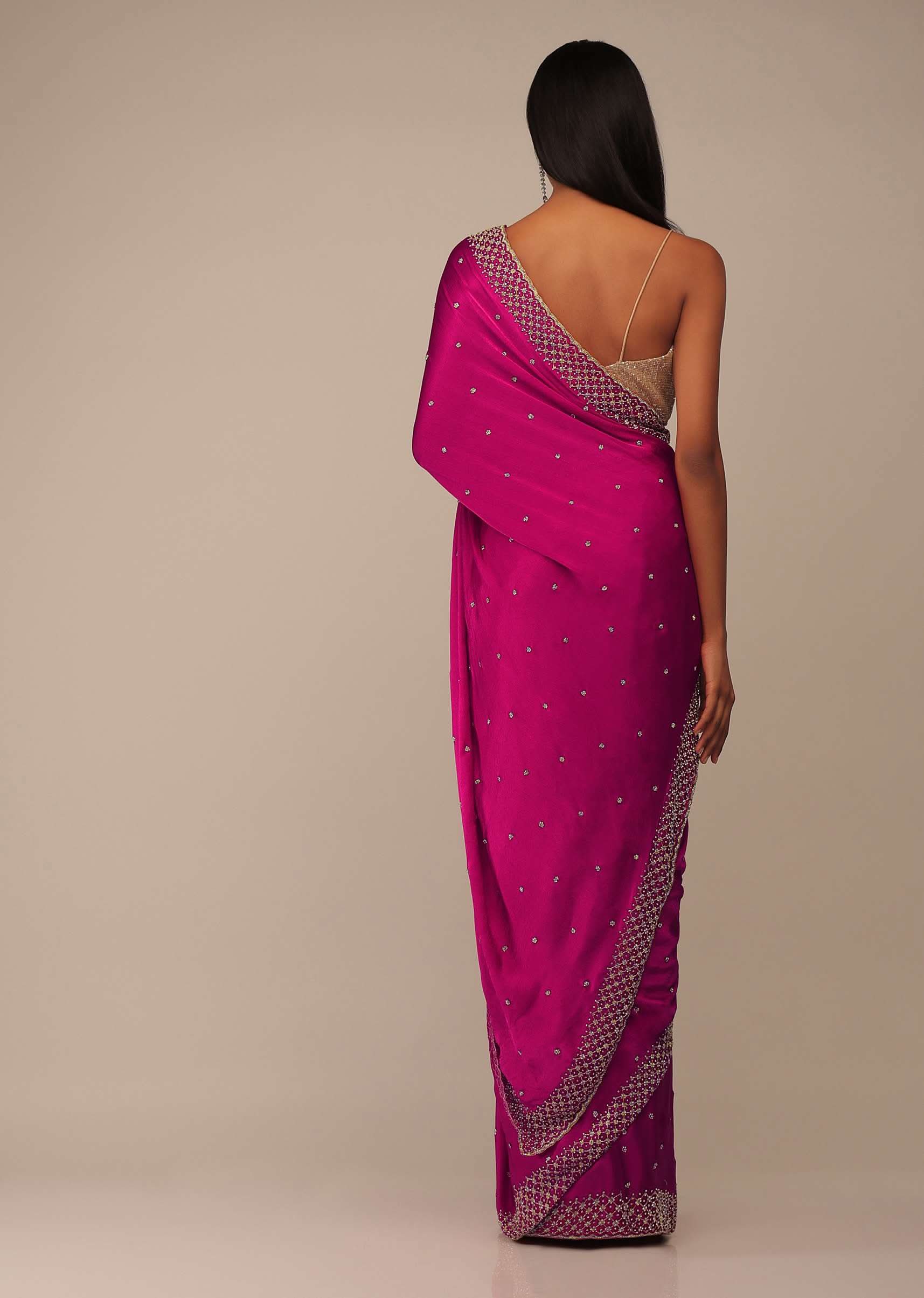 Rani Pink Saree In Stones And Cut Dana Embroidery - Image 5