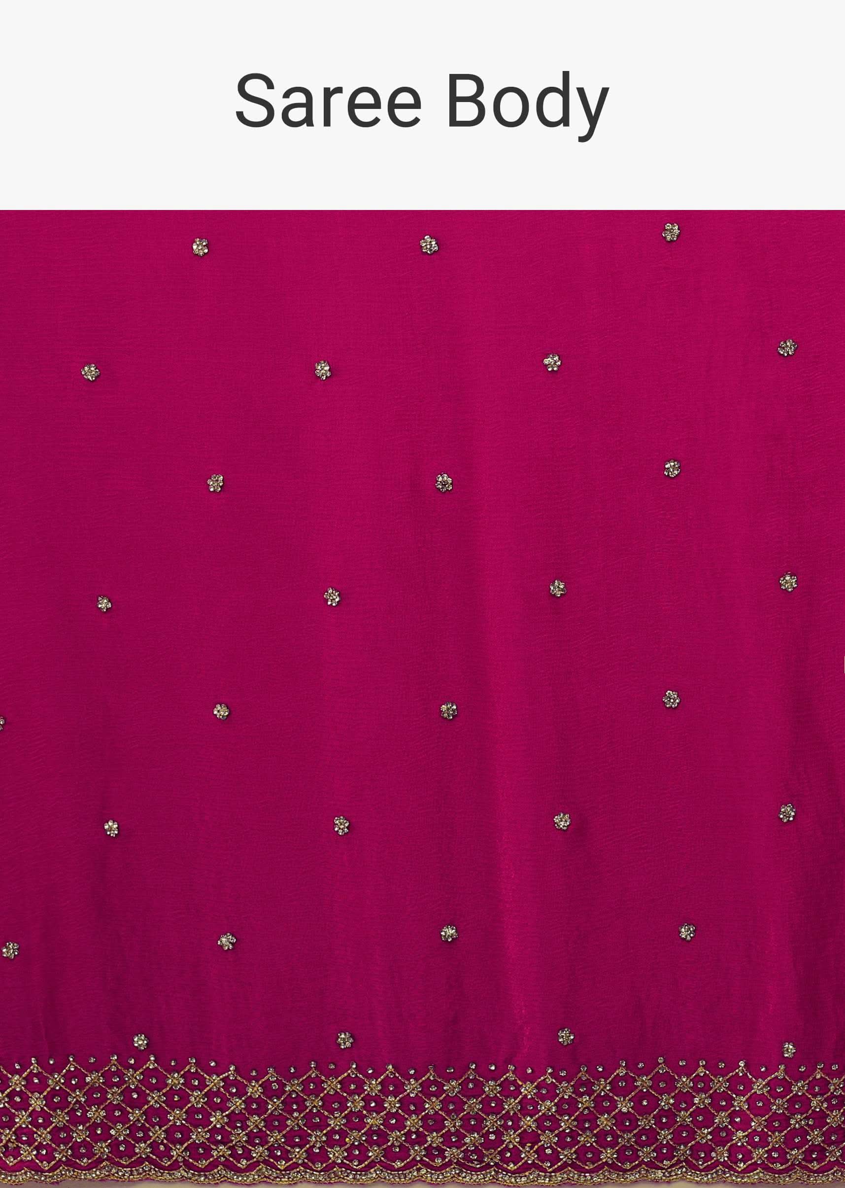 Rani Pink Saree In Stones And Cut Dana Embroidery - Image 6