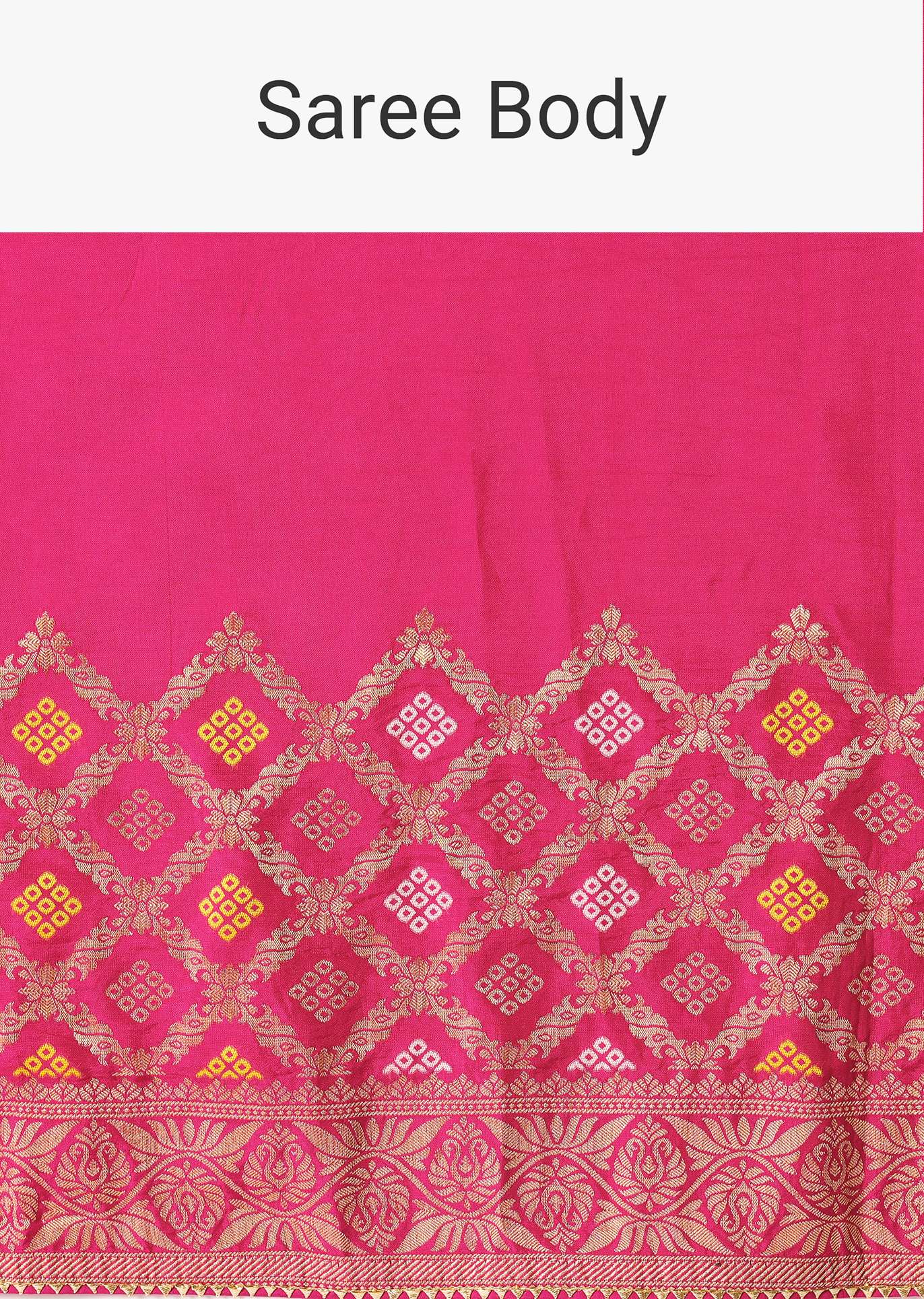 Rani Pink Silk Saree With Bandhani Detail And Unstitched Blouse Piece - Image 8