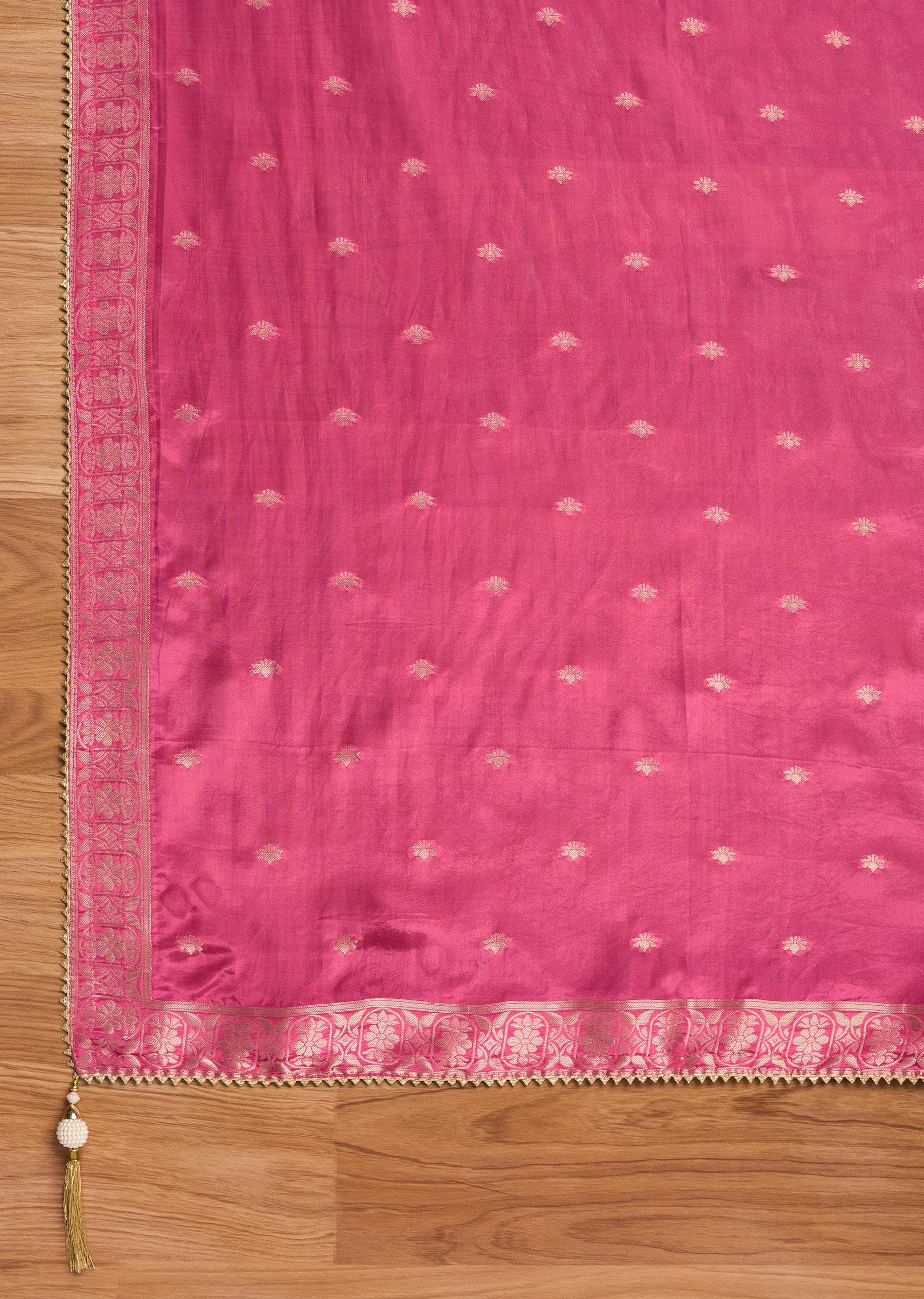 Rani Pink Tissue Brocade Embroidered Unstitched Suit Set - Image 4