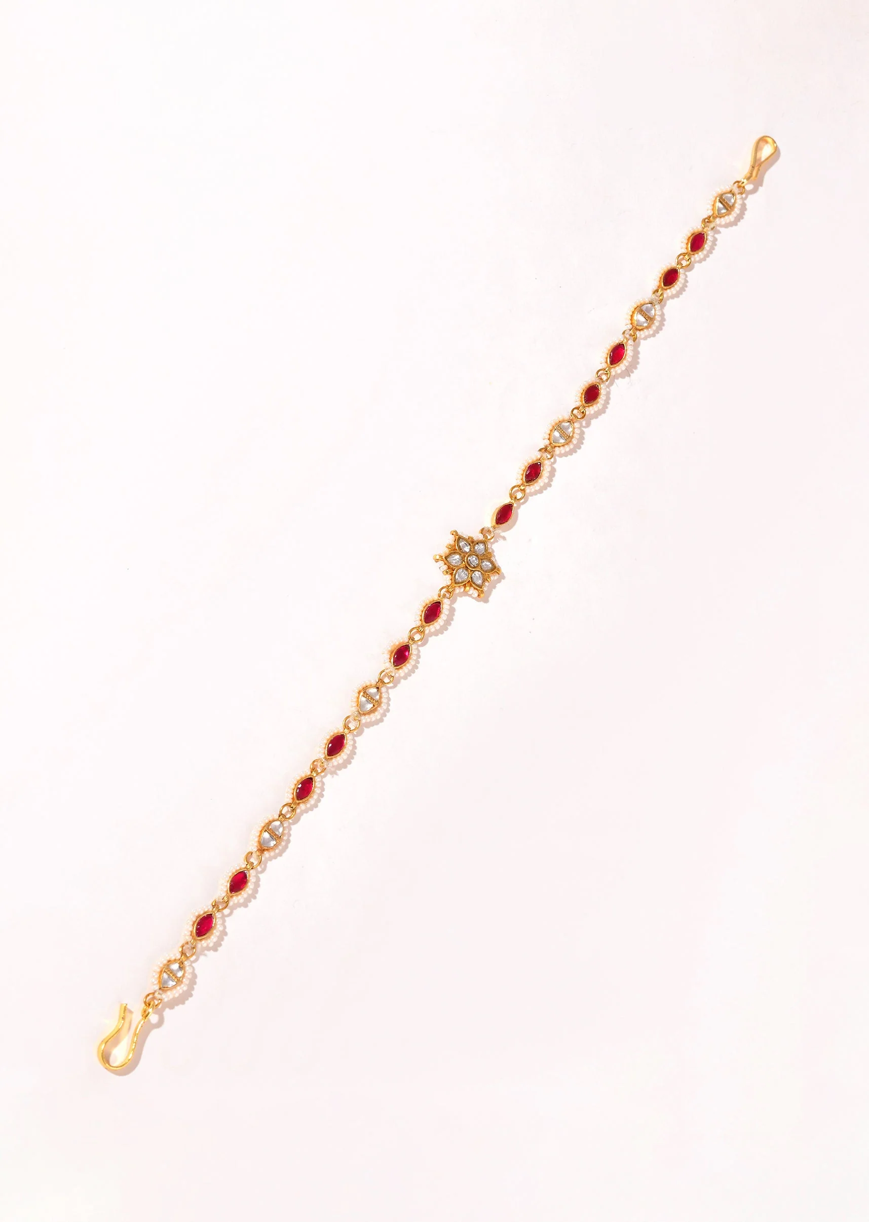 Red and Gold Floral Motif Kundan Mathapatti - Image 2