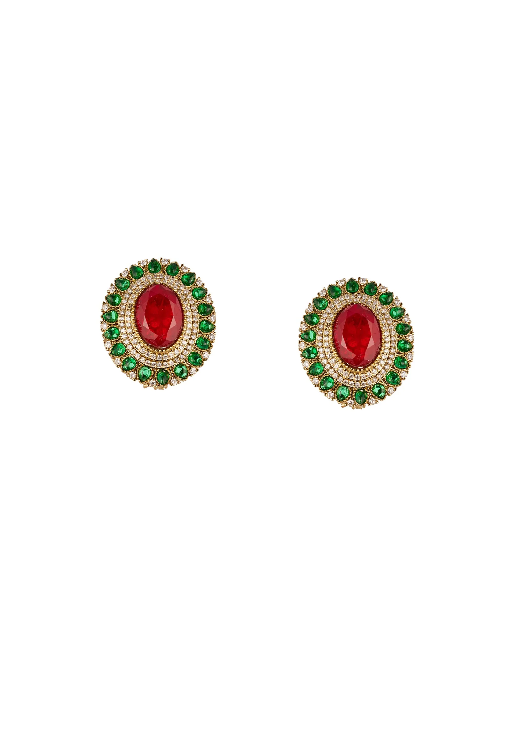 Red and Green Rhodium Plated Cz Diamond Necklace Set with Semi Precious Stones - Image 4