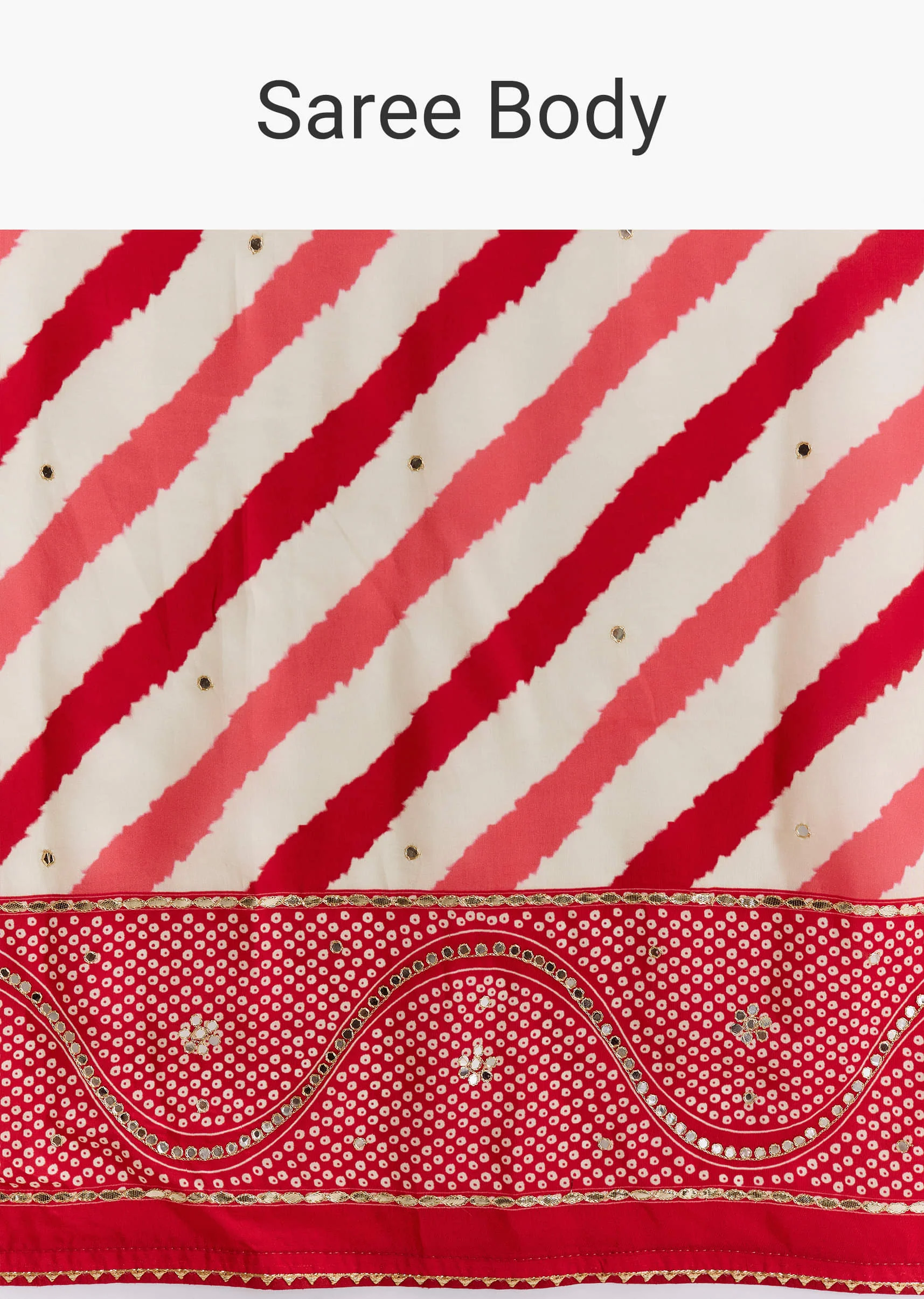 Red And Off White Silk Saree With Lehariya And Bandhani Print - Image 9
