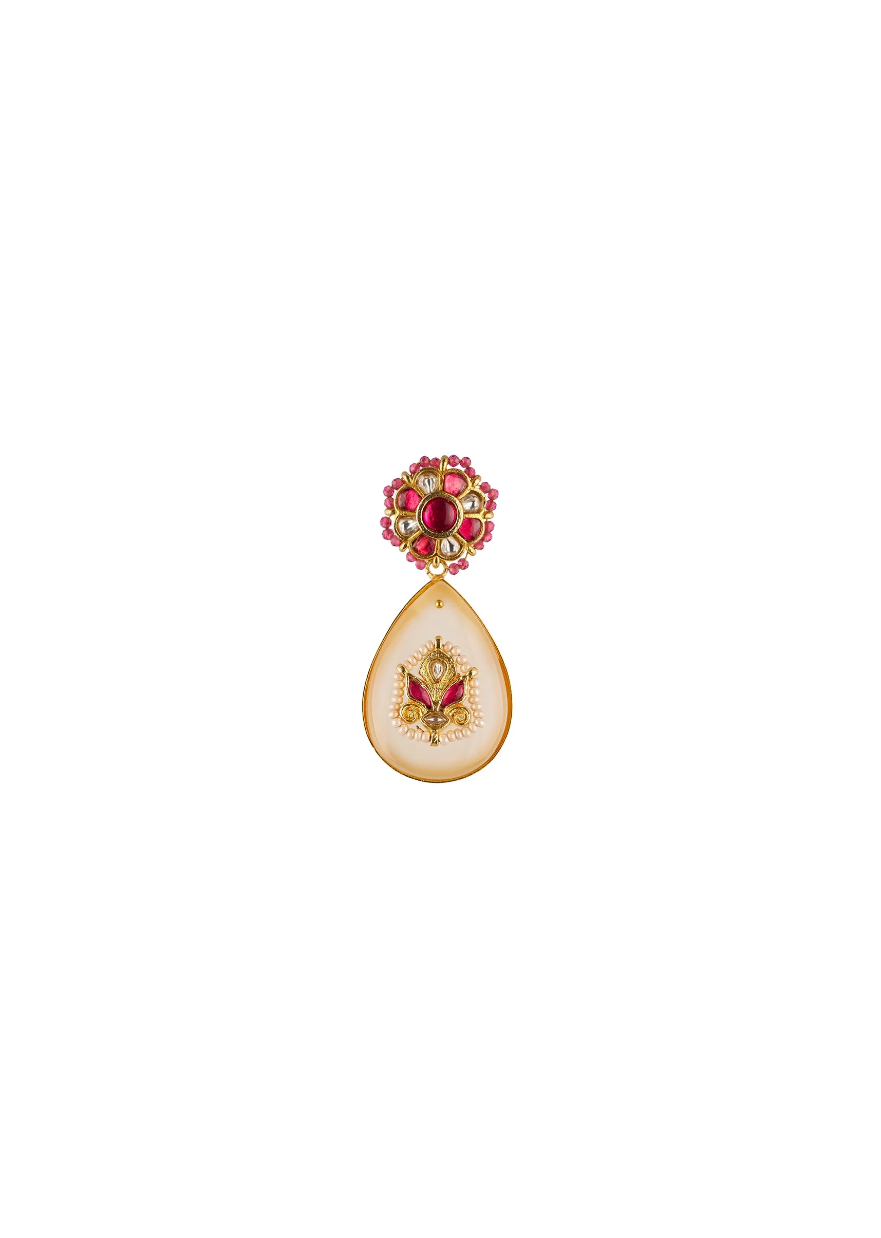 Red and Off White Traditional Gold Kundan Jadau Danglers - Image 3