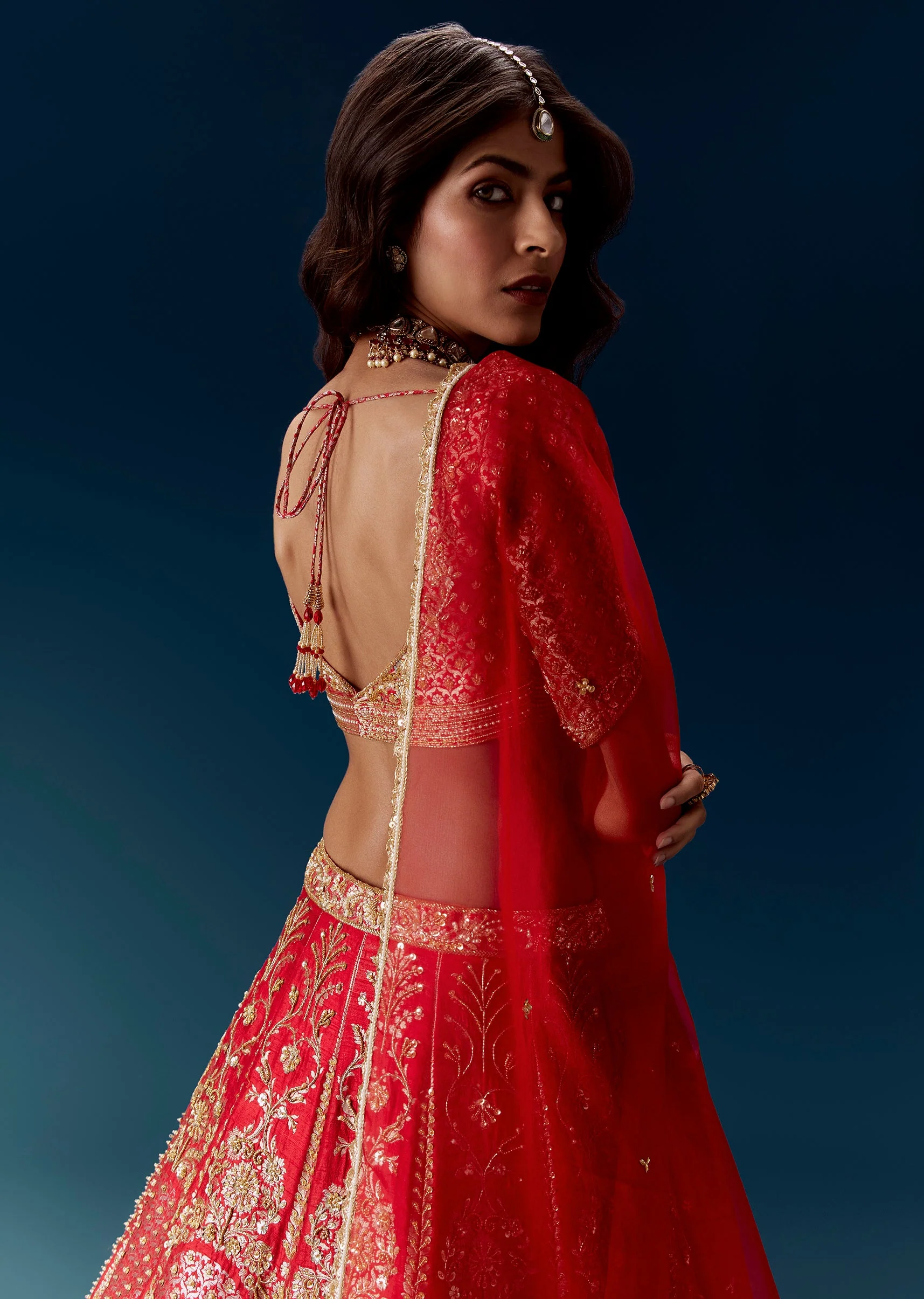 Red Banarasi Embroidered Bridal Lehenga And  Dupattas - Image 6